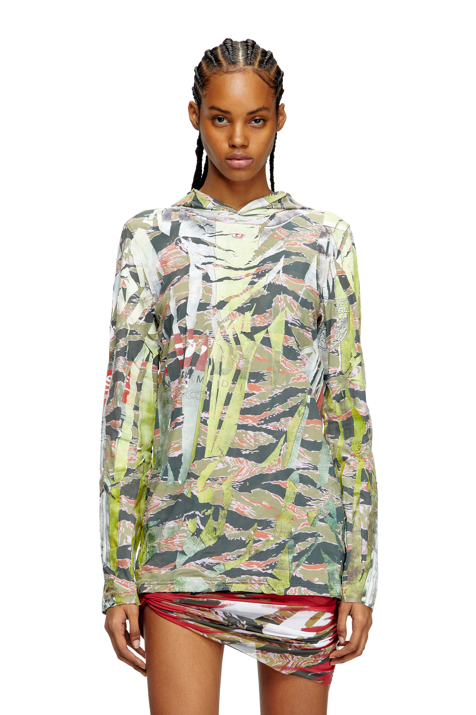 Diesel - T-GILLIS, Top à capuche camouflage avec surimpression craquelée Mixte in Polychrome - 4