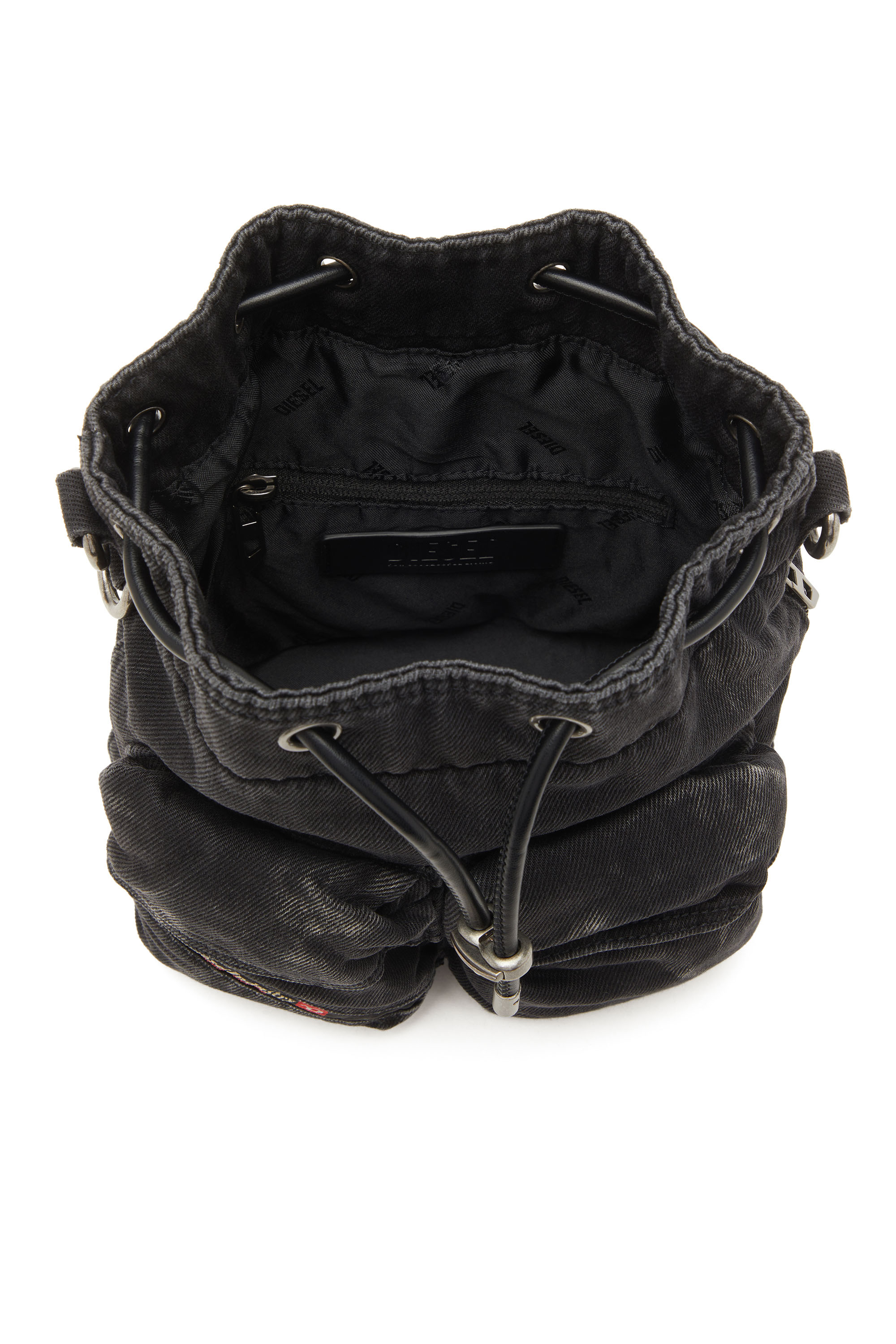 Diesel - MULTI-PKTS BUCKET X, Multi-Pkts-Sac seau multipoche en denim délavé Mixte in Noir - 4