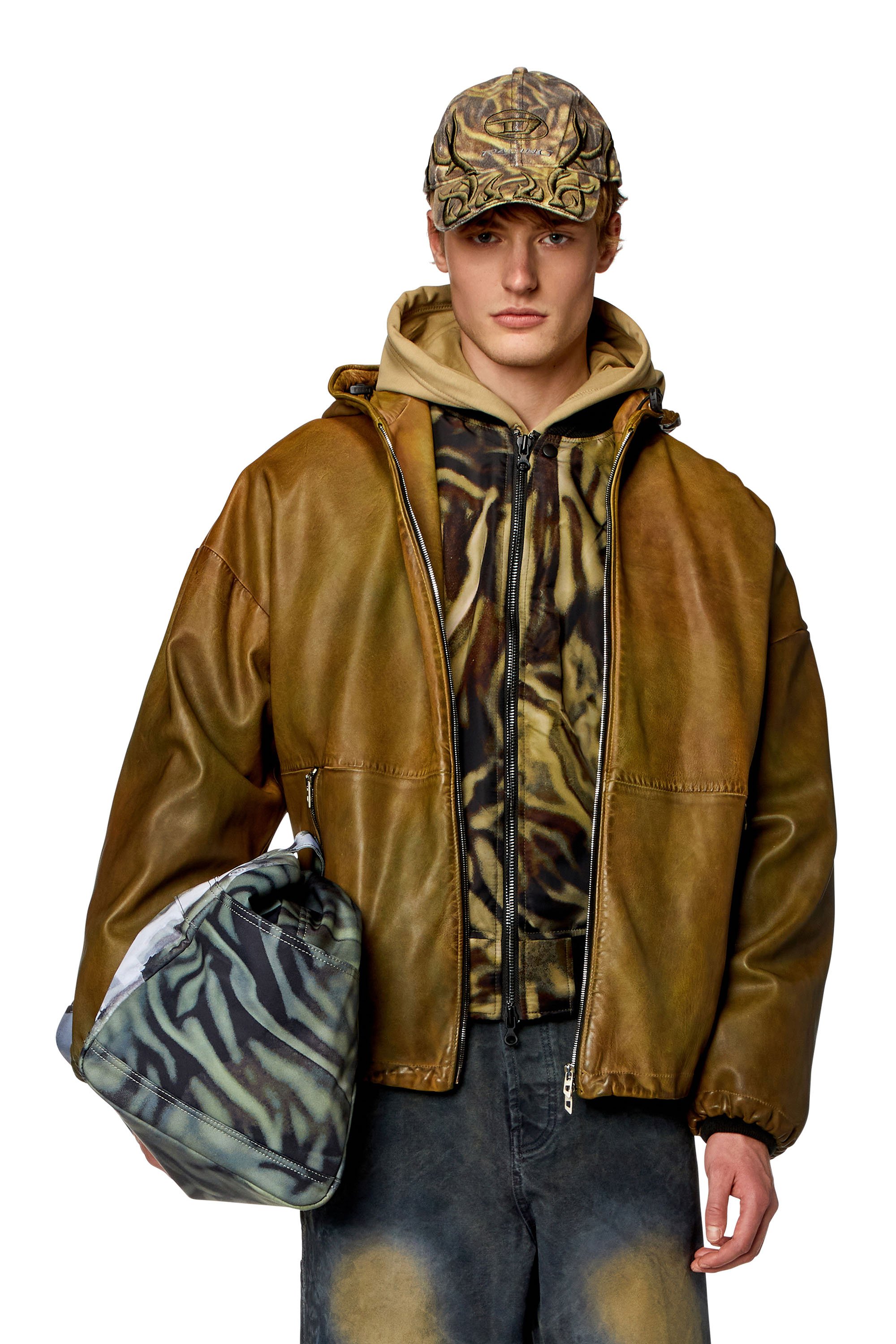 Diesel - L-VATEL-HOODY, Homme Veste en cuir à capuche in Marron - Image 1