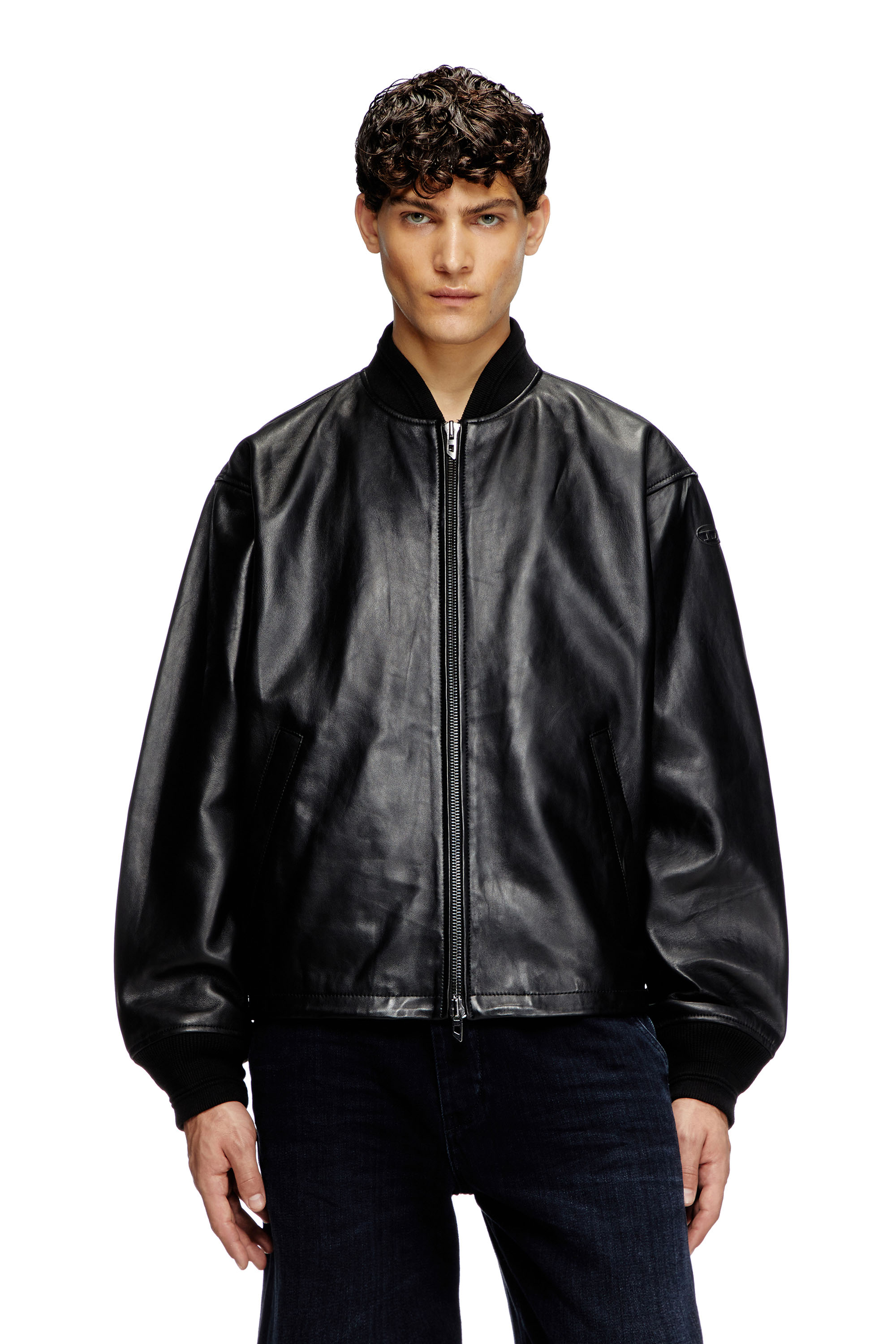 Diesel - L-KHAT, Veste bomber en cuir ciré Homme in Noir - 1