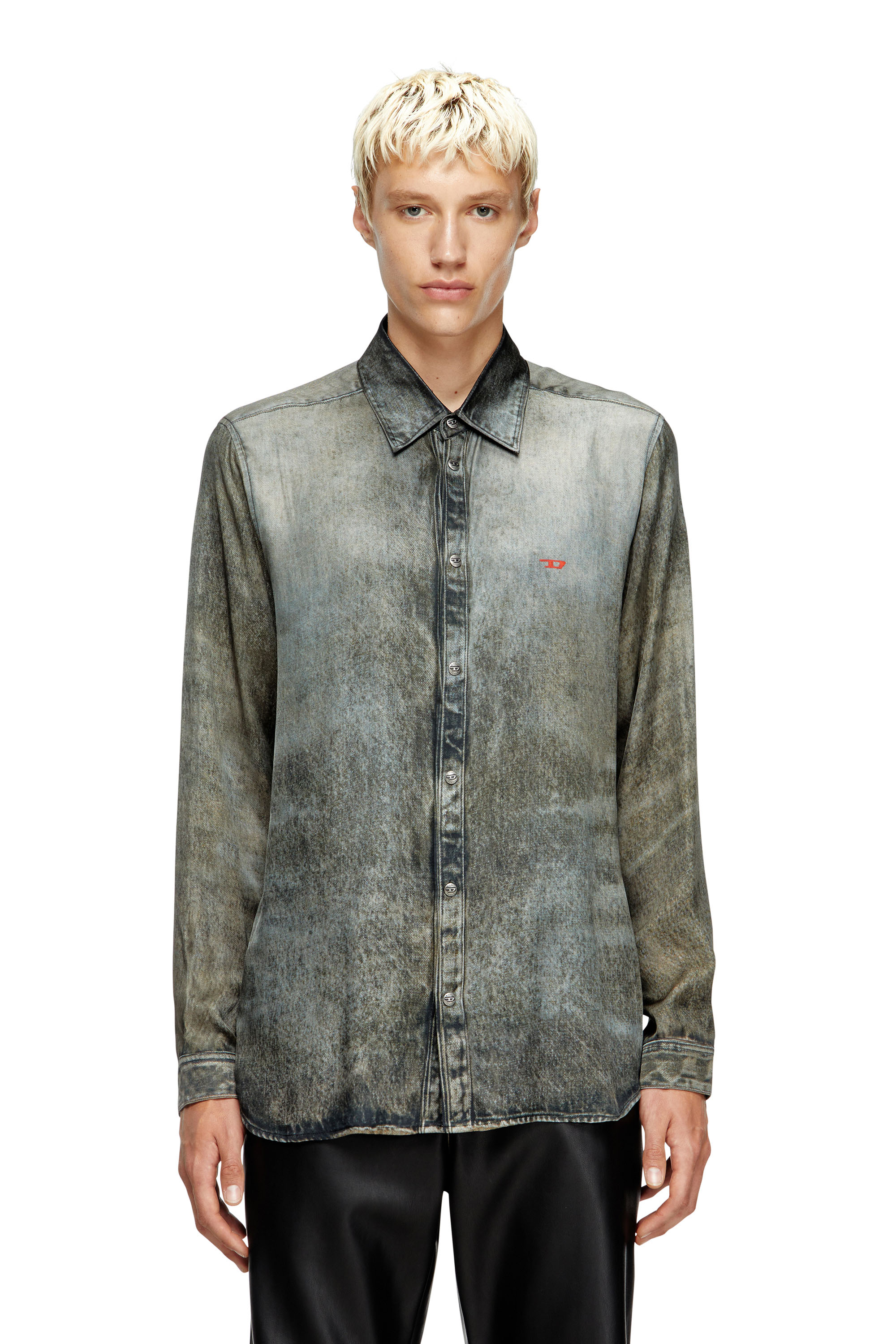 Diesel - S-SIMPLY-LKCT, Chemise en viscose effet denim Homme in Noir - 1