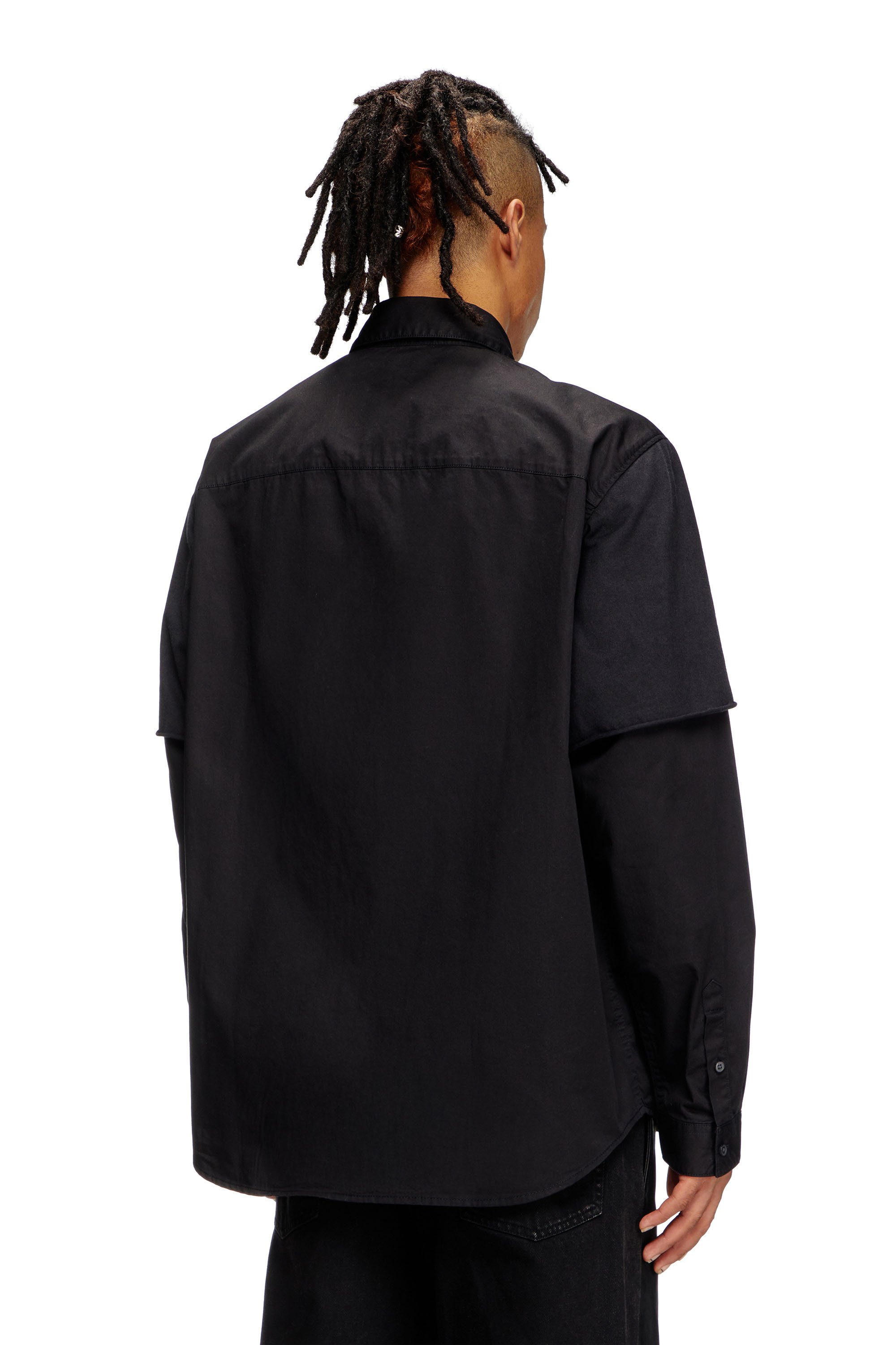 Diesel - S-GASTON-O, Male's Layered shirt in twill and jersey in Black - 3