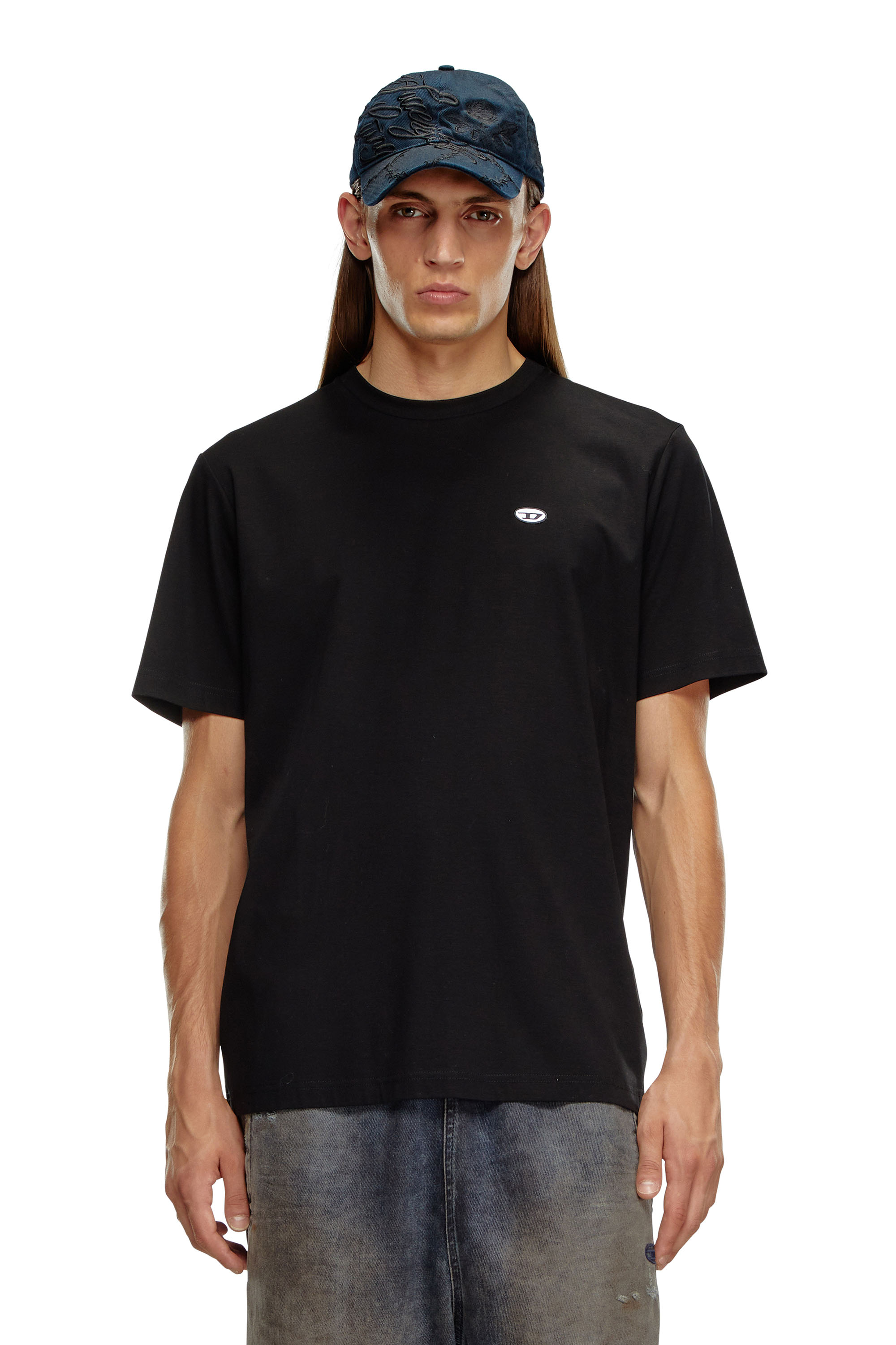 Diesel - T-JUST-DOVAL-PJ, Male T-shirt with oval D patch in Black - Image 1