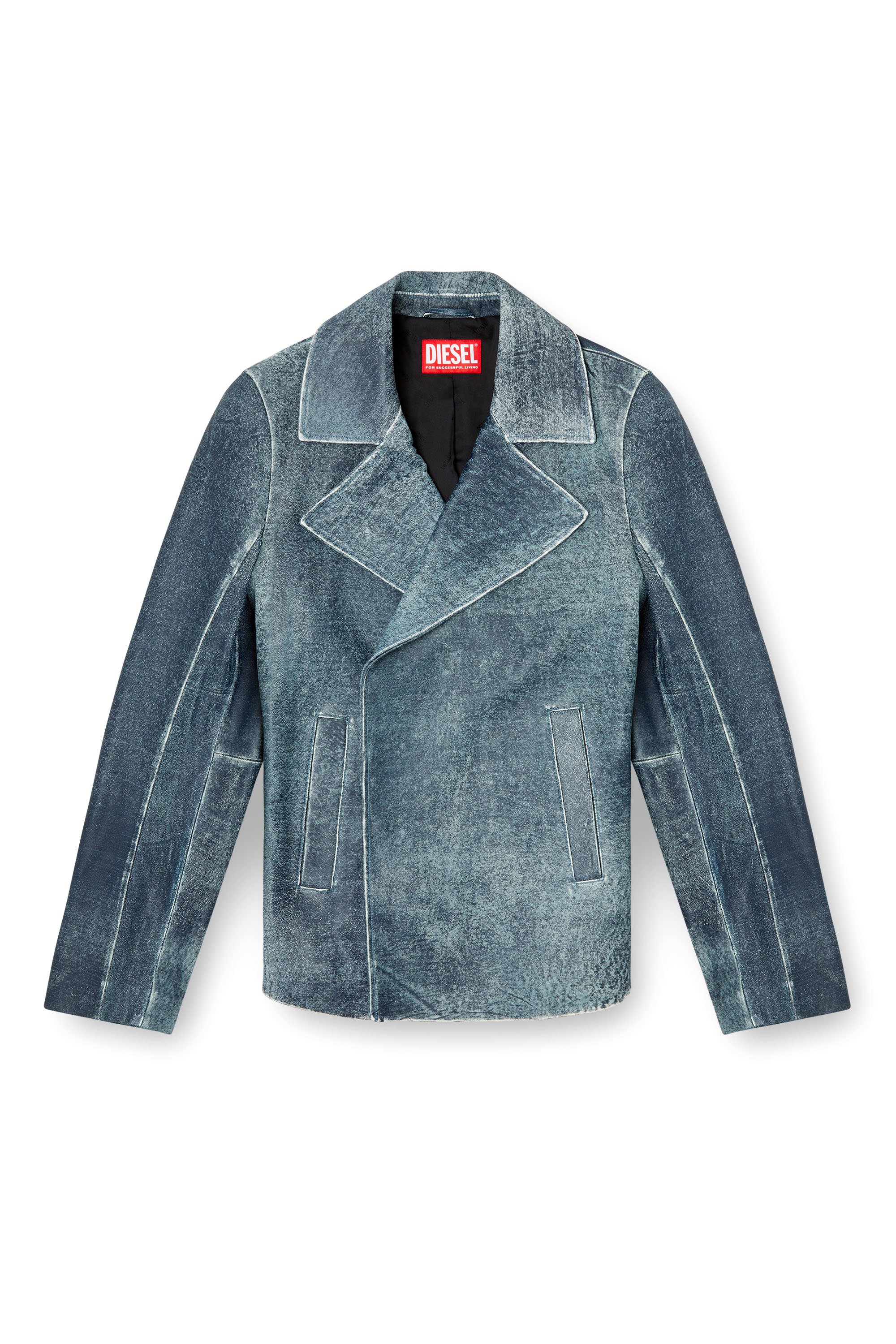 Diesel - L-WERNER, Veste en cuir traité façon denim Homme in Bleu - 5