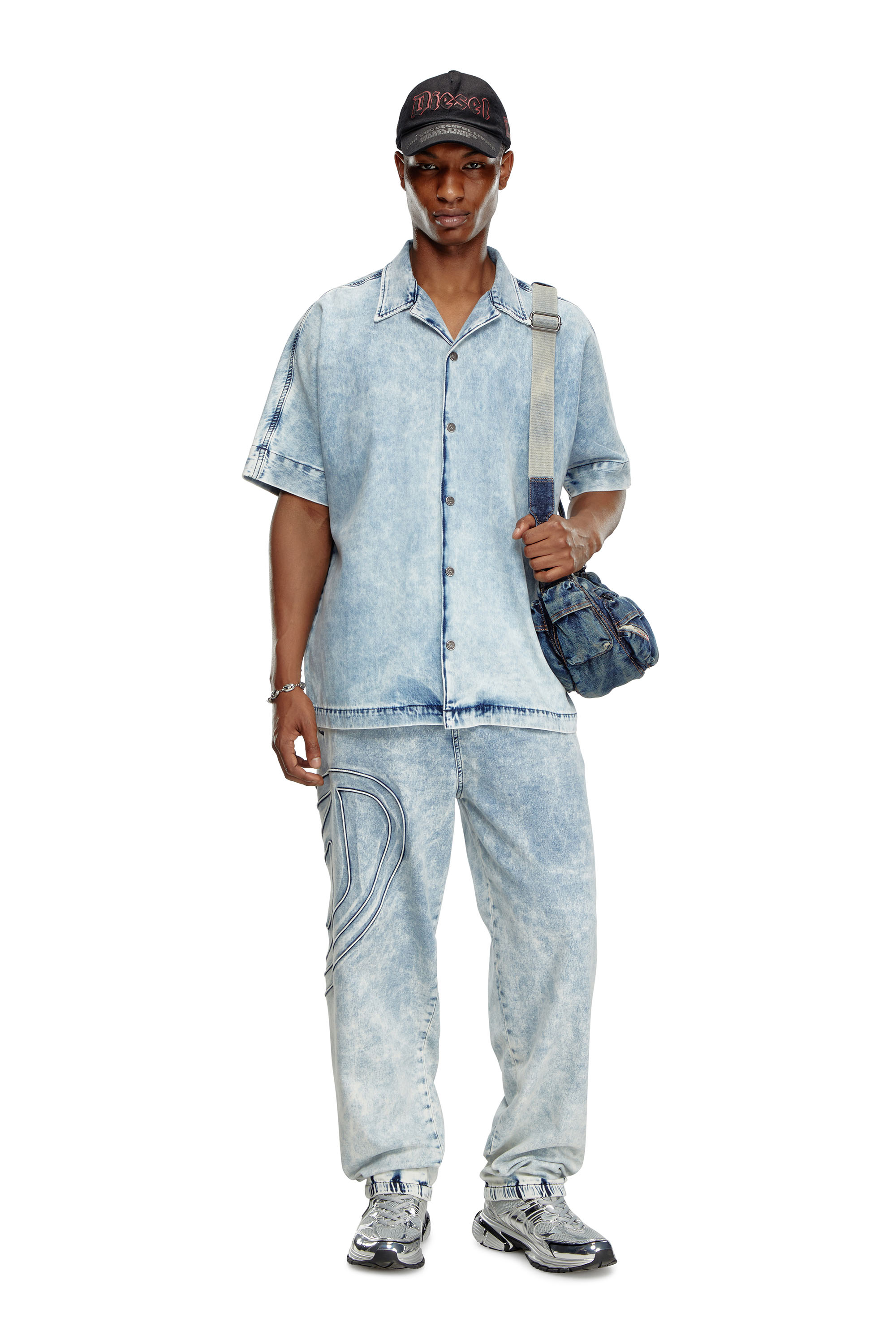 Diesel - D-NABIL-S, Male's Denim bowling shirt with Oval D in Light Blue - 4