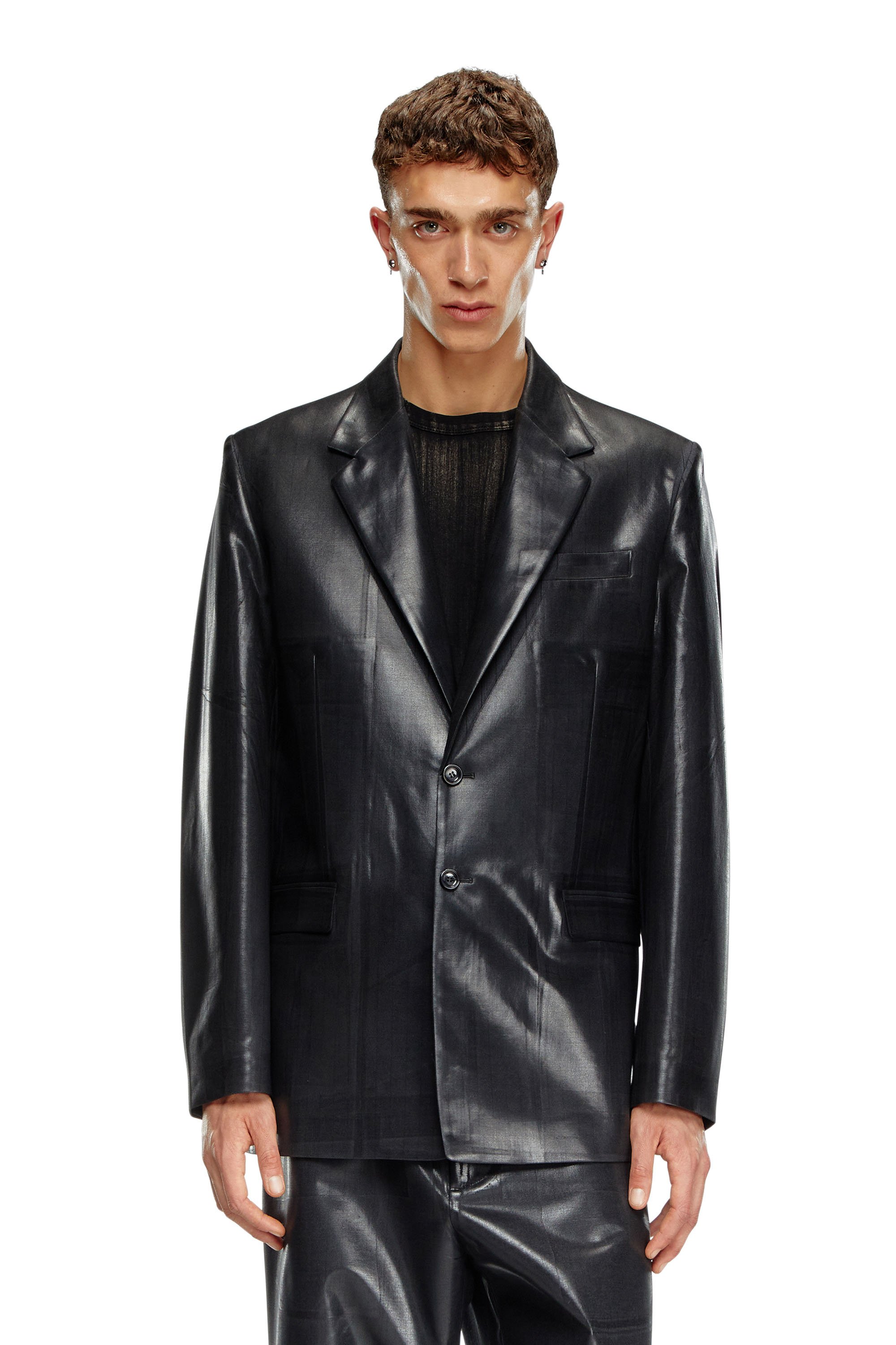 Diesel - J-STANLEY, Male Pinstripe blazer with coated front in Black - Image 5