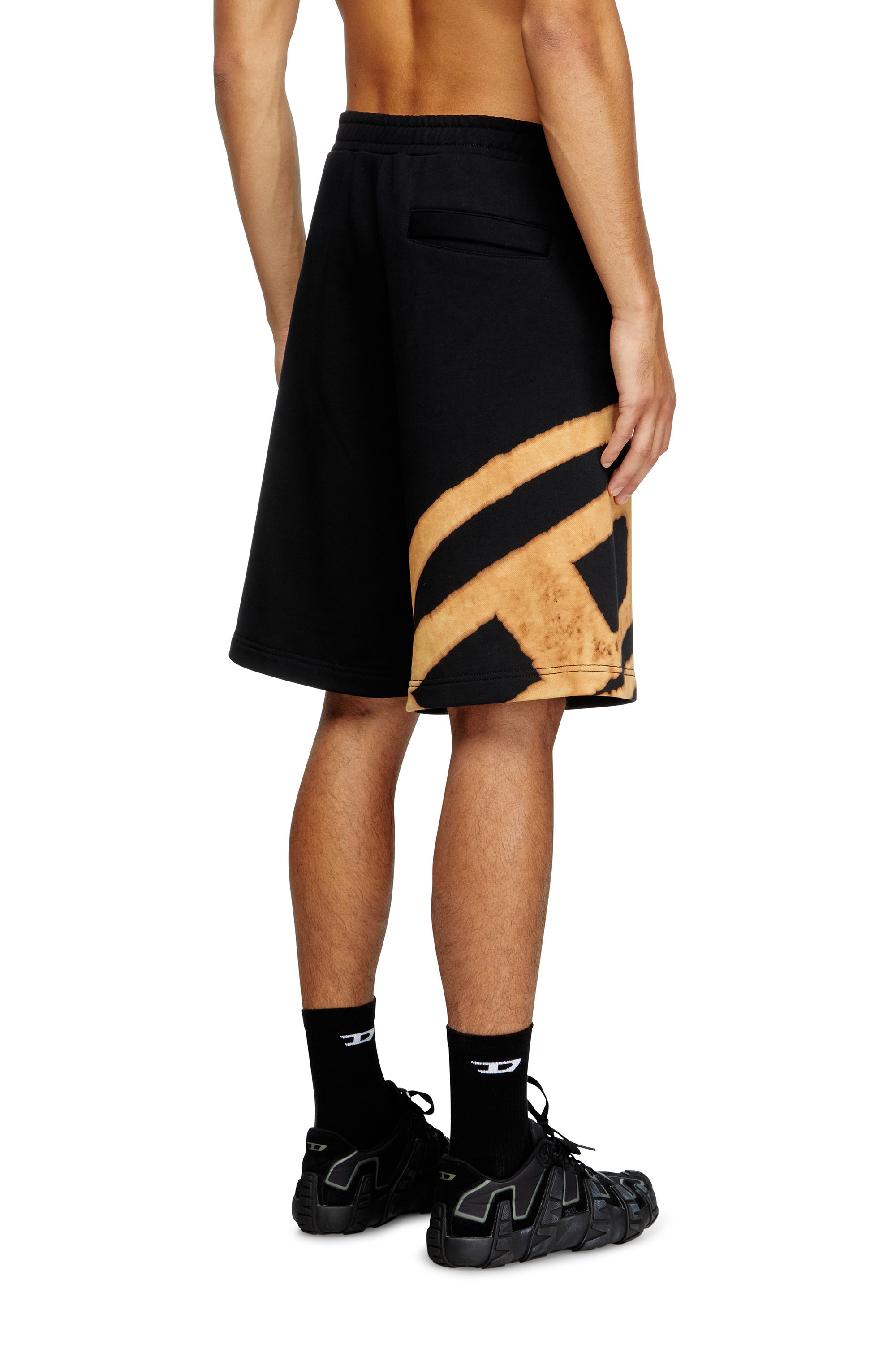 Diesel - P-CROW-BLEACH, Male's Sweat shorts with bleached logo in Black/Orange - 3