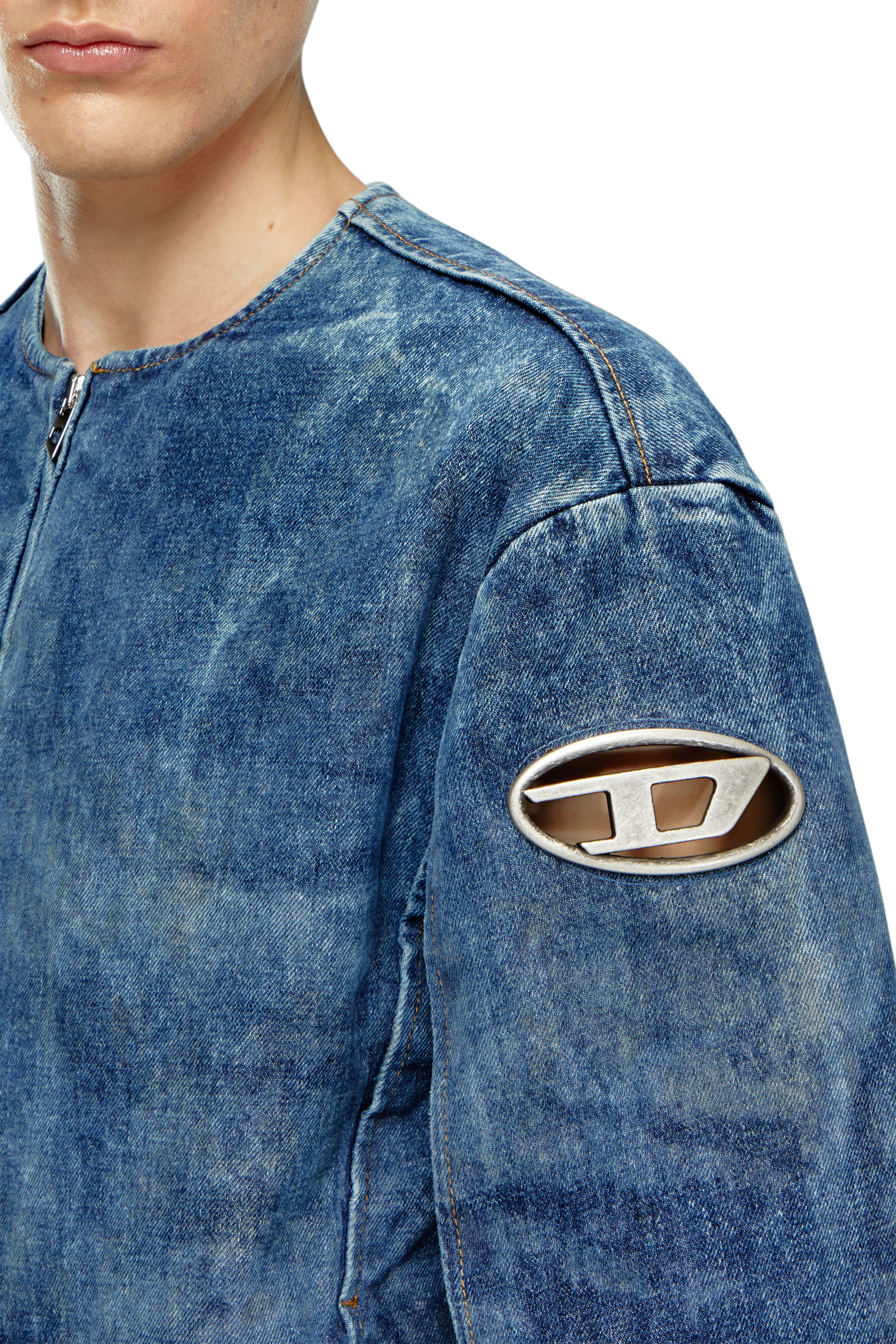 Diesel - D-CALUR-FSE, Male Denim jacket with biker zip details in Blue - Image 4