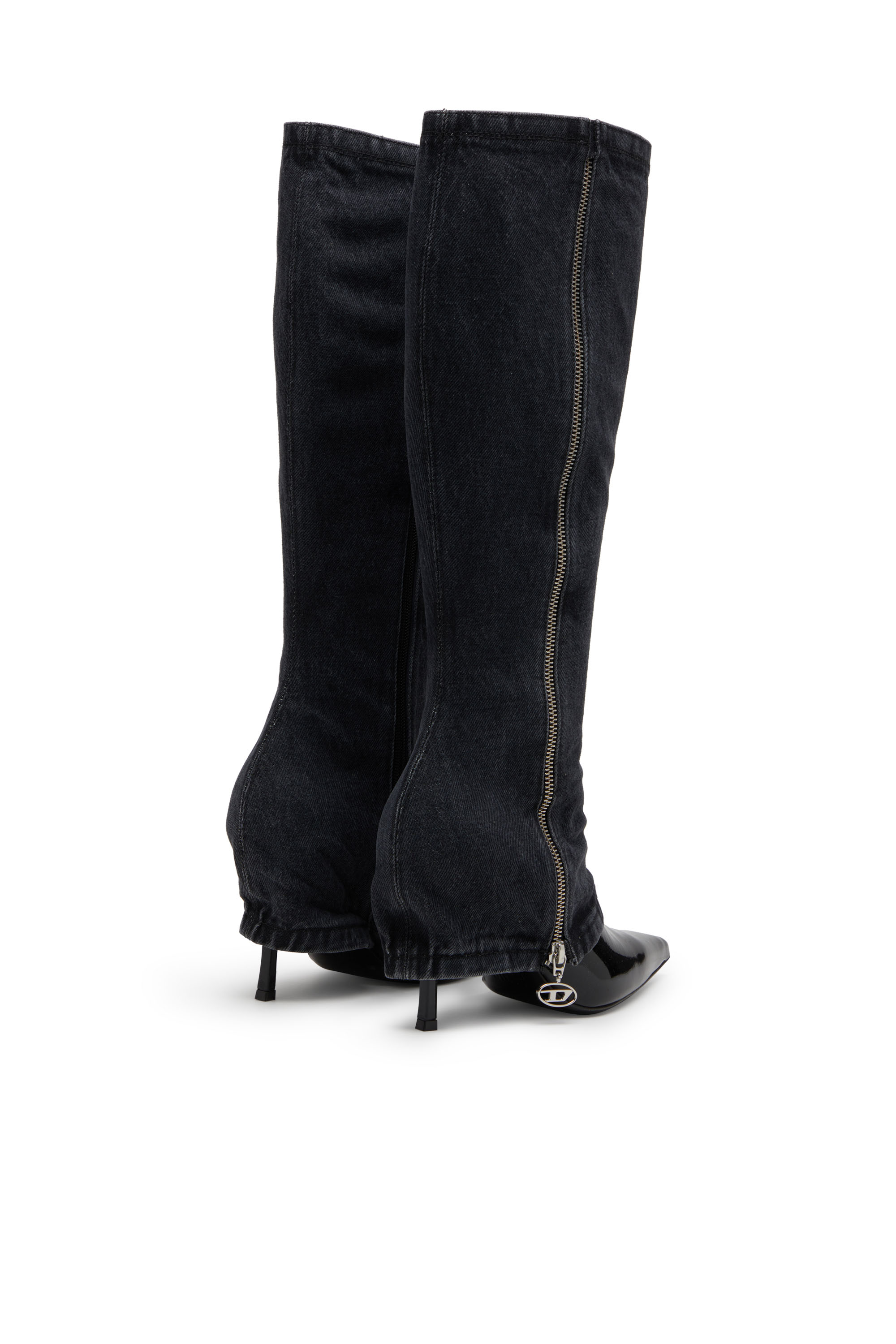 Diesel - D-VENUS TWISTED BOOT, Female's D-Venus-Stiletto knee boots with jean trompe l'oeil in Black - 3