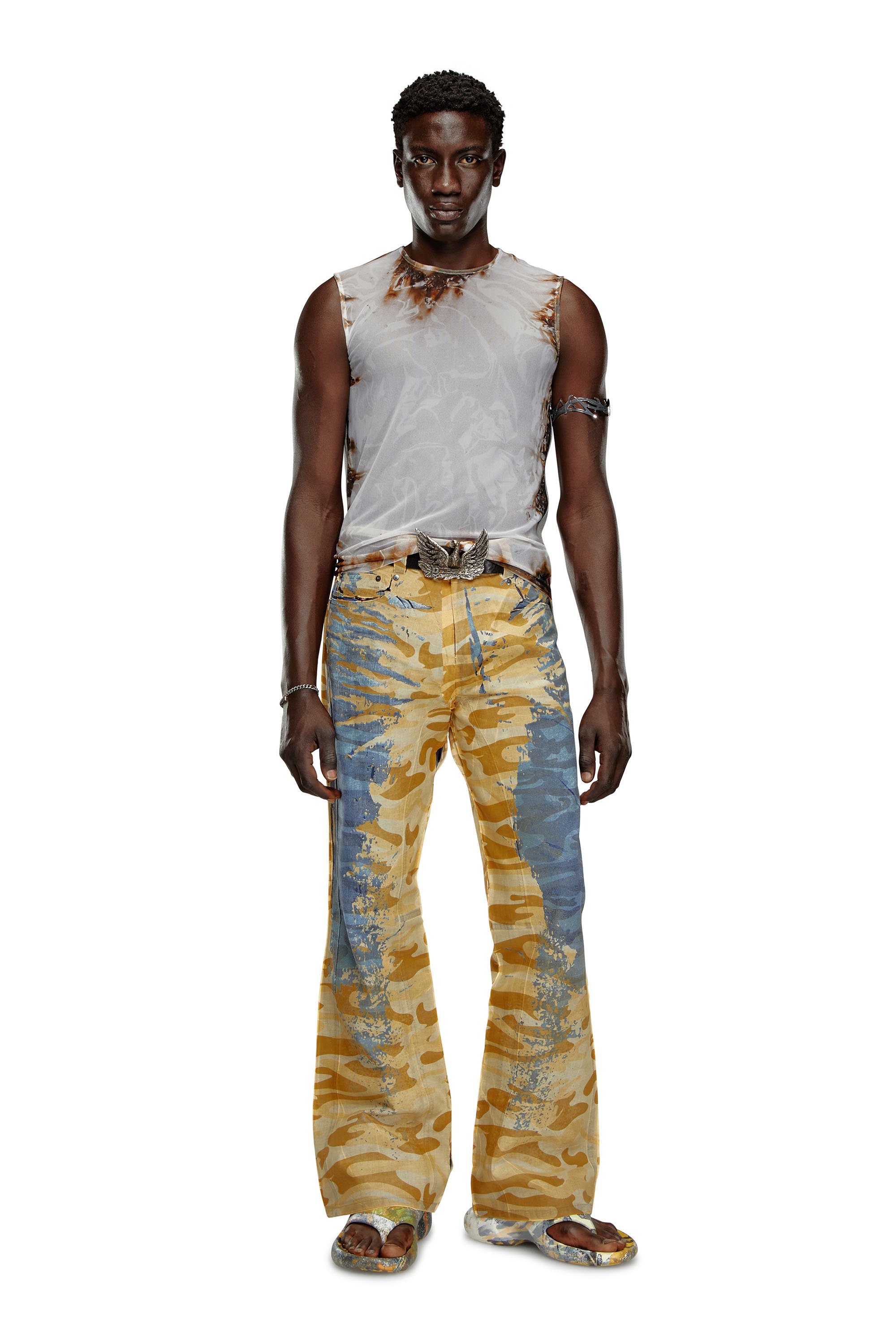 Diesel - T-BISCO-BURN-ART, Male Tulle top with burning plastic print in Multicolor - Image 5