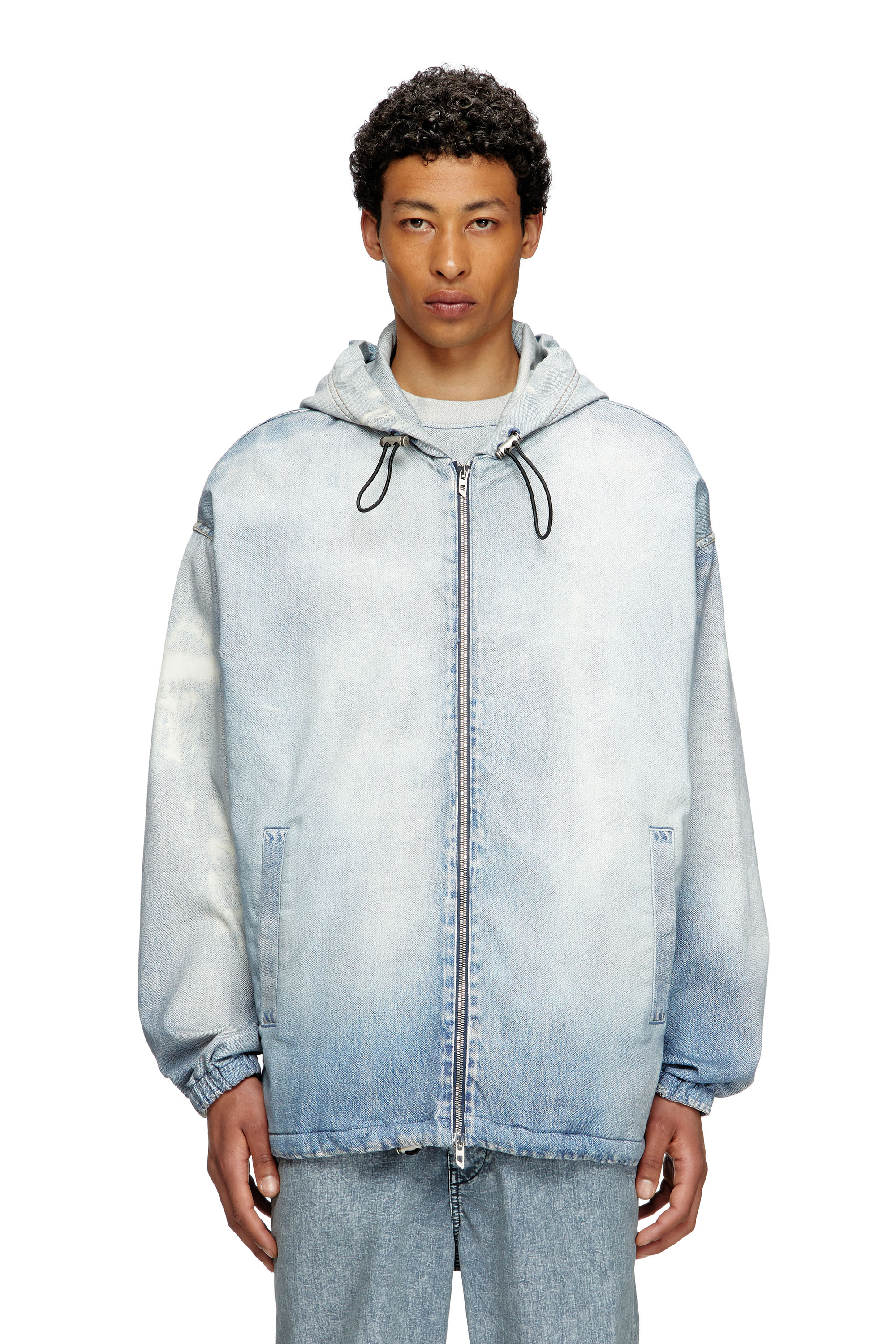 Diesel - D-WYNNY JOGG, Male's Hooded jacket in printed bleach-effect JoggJeans in Light Blue - 1