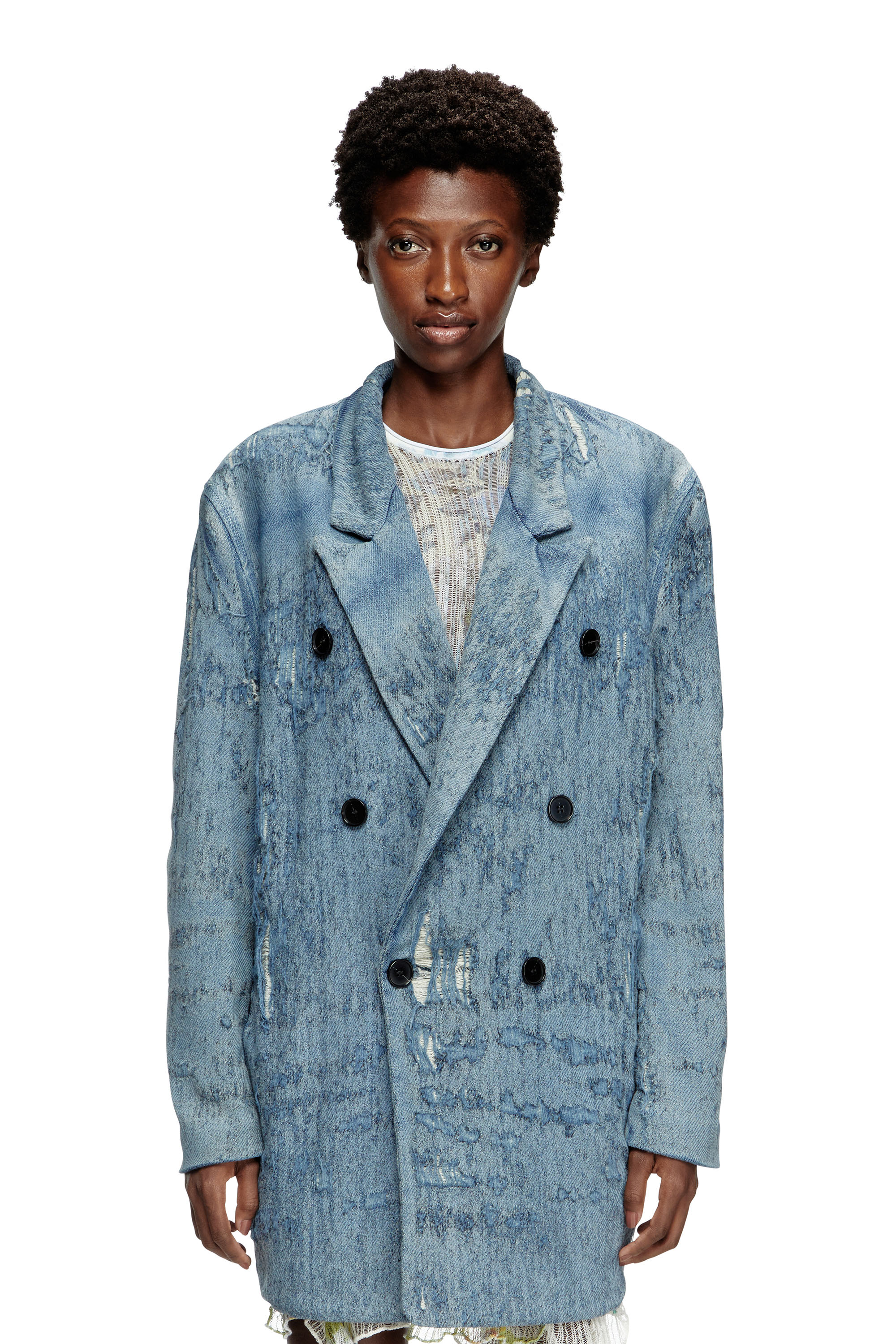 Diesel - D-PEKKA-FSG2, Blazer en denim jacquard ultra-destroyed Mixte in Bleu - 5