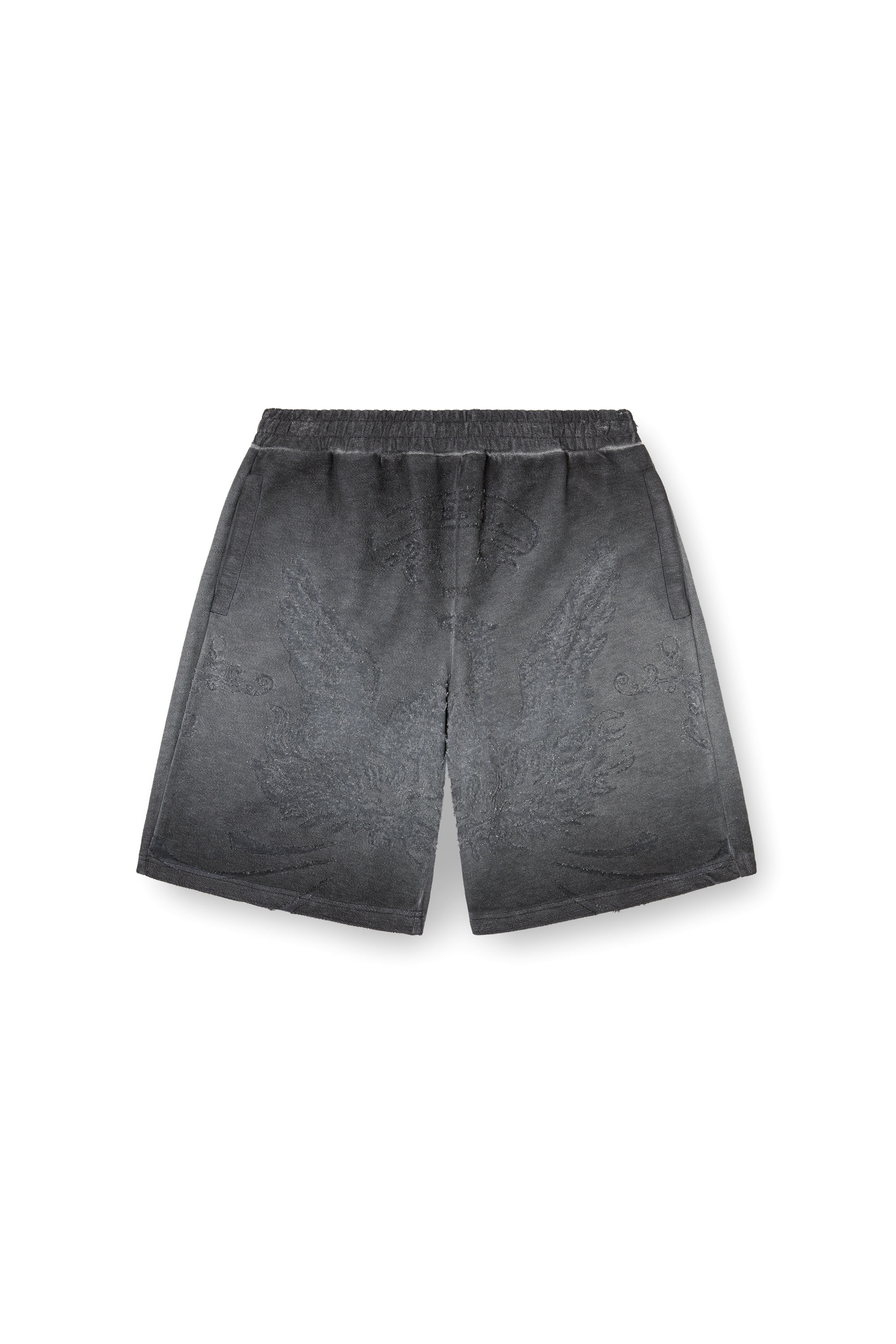 Diesel - P-CROWDE, Male's Sweat shorts with phoenix devoré in Dark Grey - 4