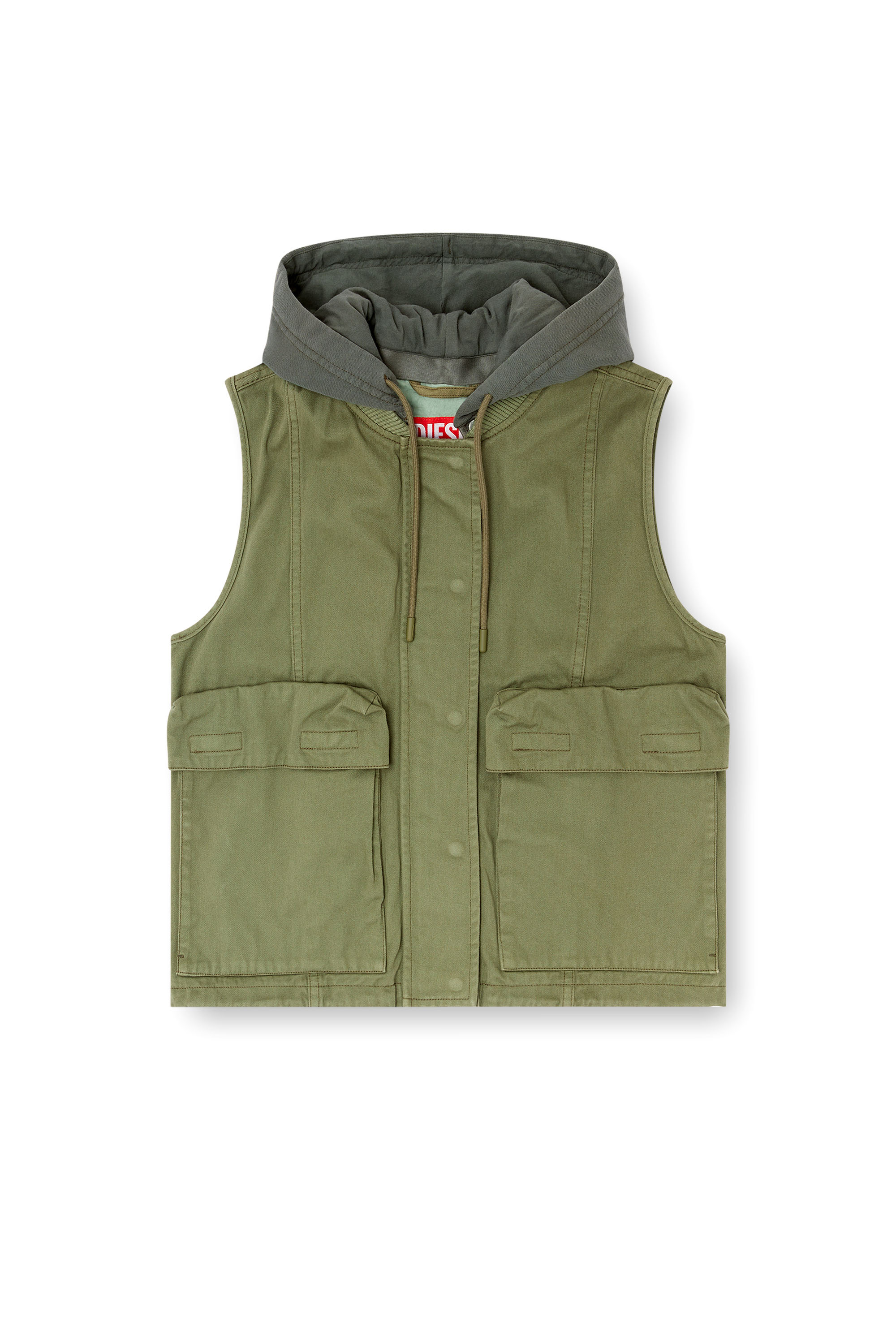 Diesel - G-ENESIS, Hooded cargo vest in cotton twill Femme in Vert - 5