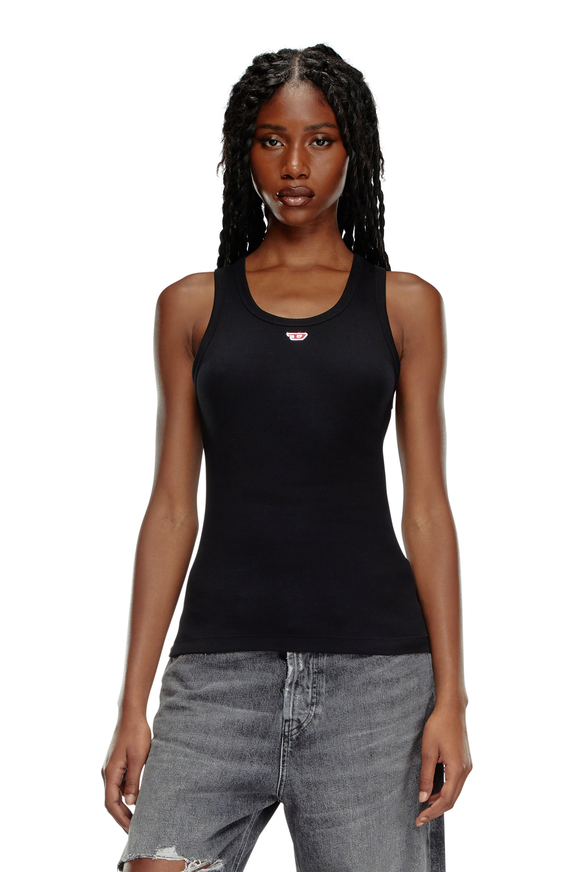 Diesel - T-ANKY-D, Female Tank top with embroidered D patch in Black - Image 1
