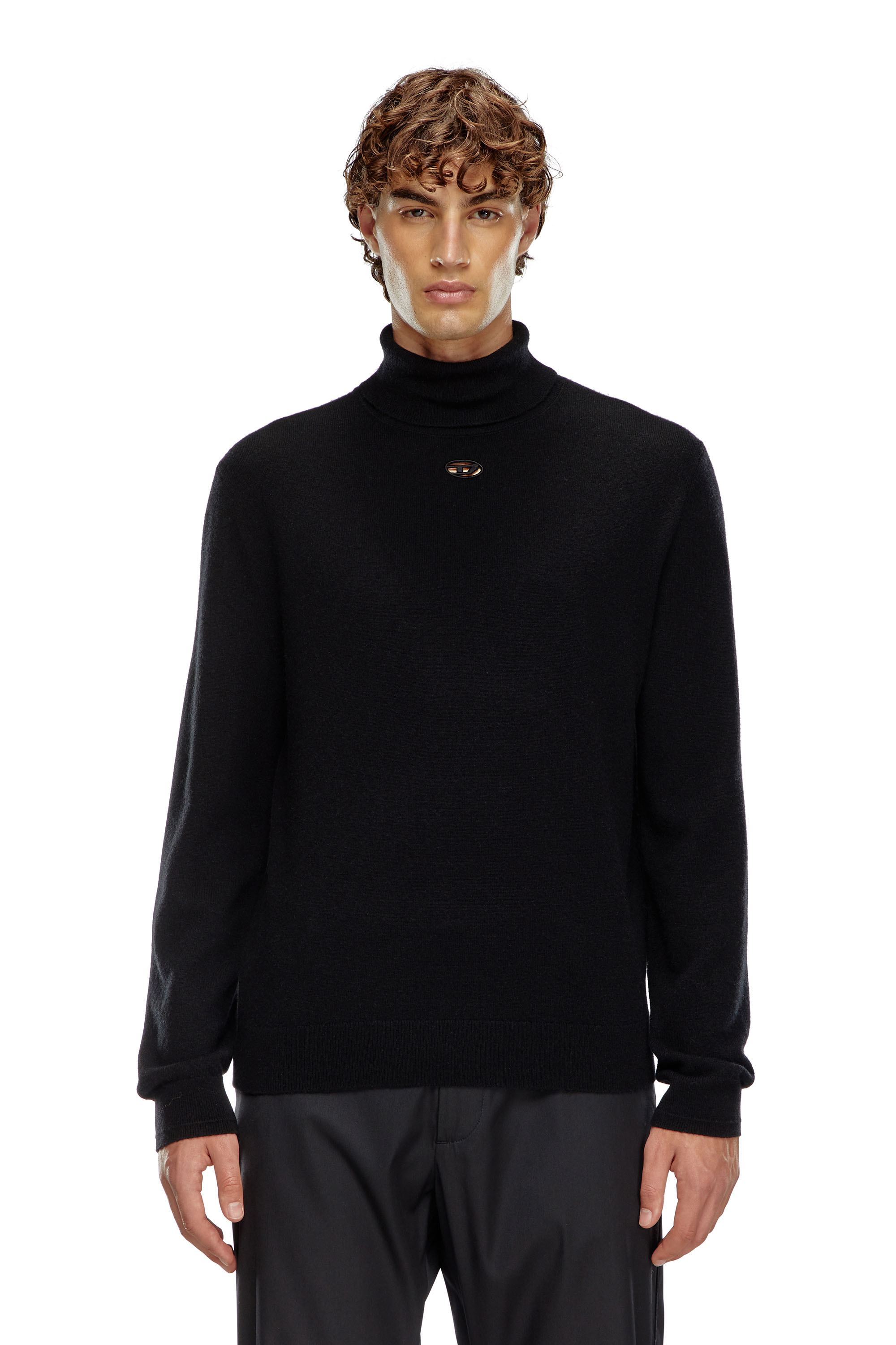 Diesel - K-VIERI-TN, Male's Turtleneck jumper in wool and cashmere in Black - 1