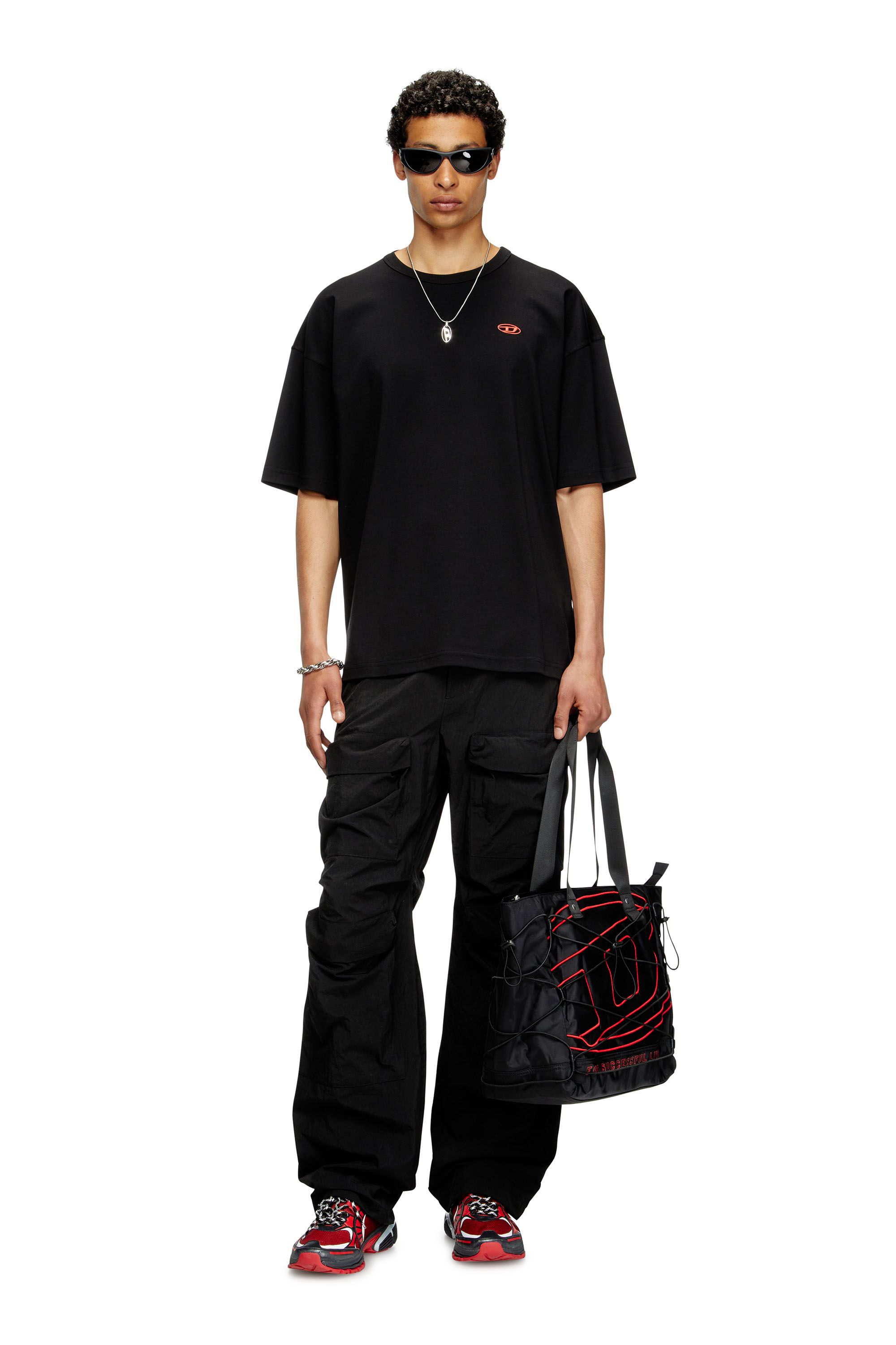 Diesel - T-BOXT-T6, Male's T-shirt with red Oval D in Black - 2