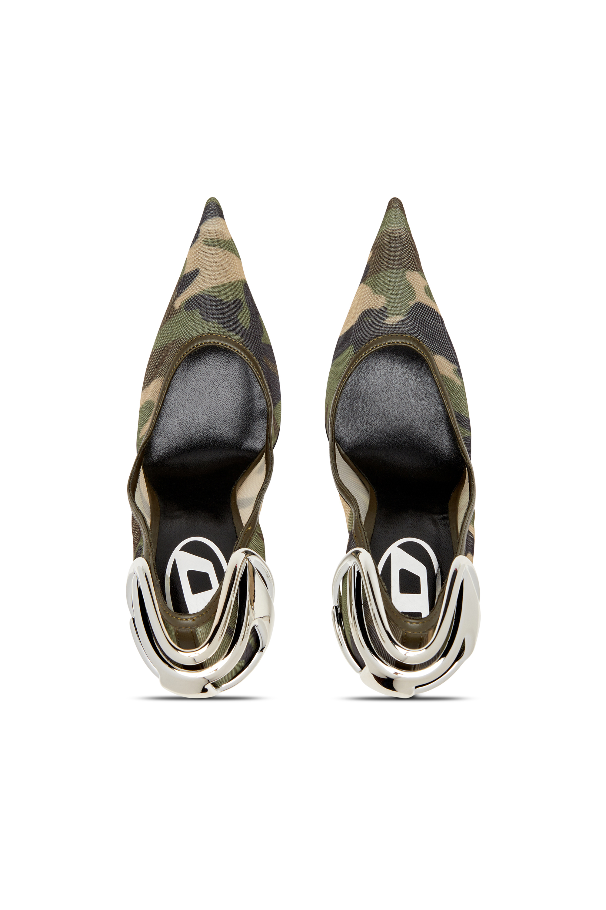 Diesel - D-TEN&HALF P, Female's D-Ten&Half-Camo-mesh pumps with curved heel in Military Green - 4