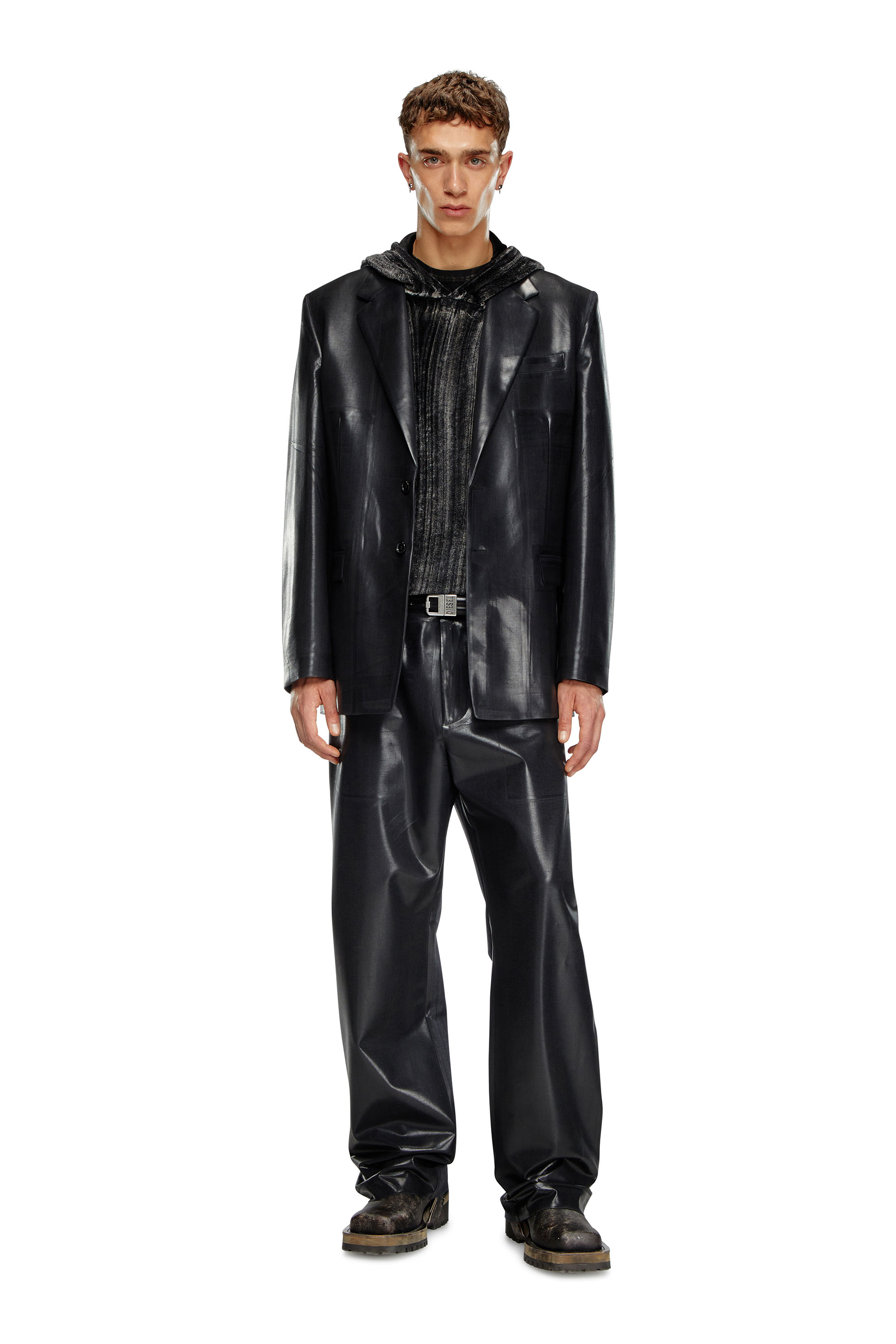 Diesel - J-STANLEY, Male Pinstripe blazer with coated front in Black - Image 2