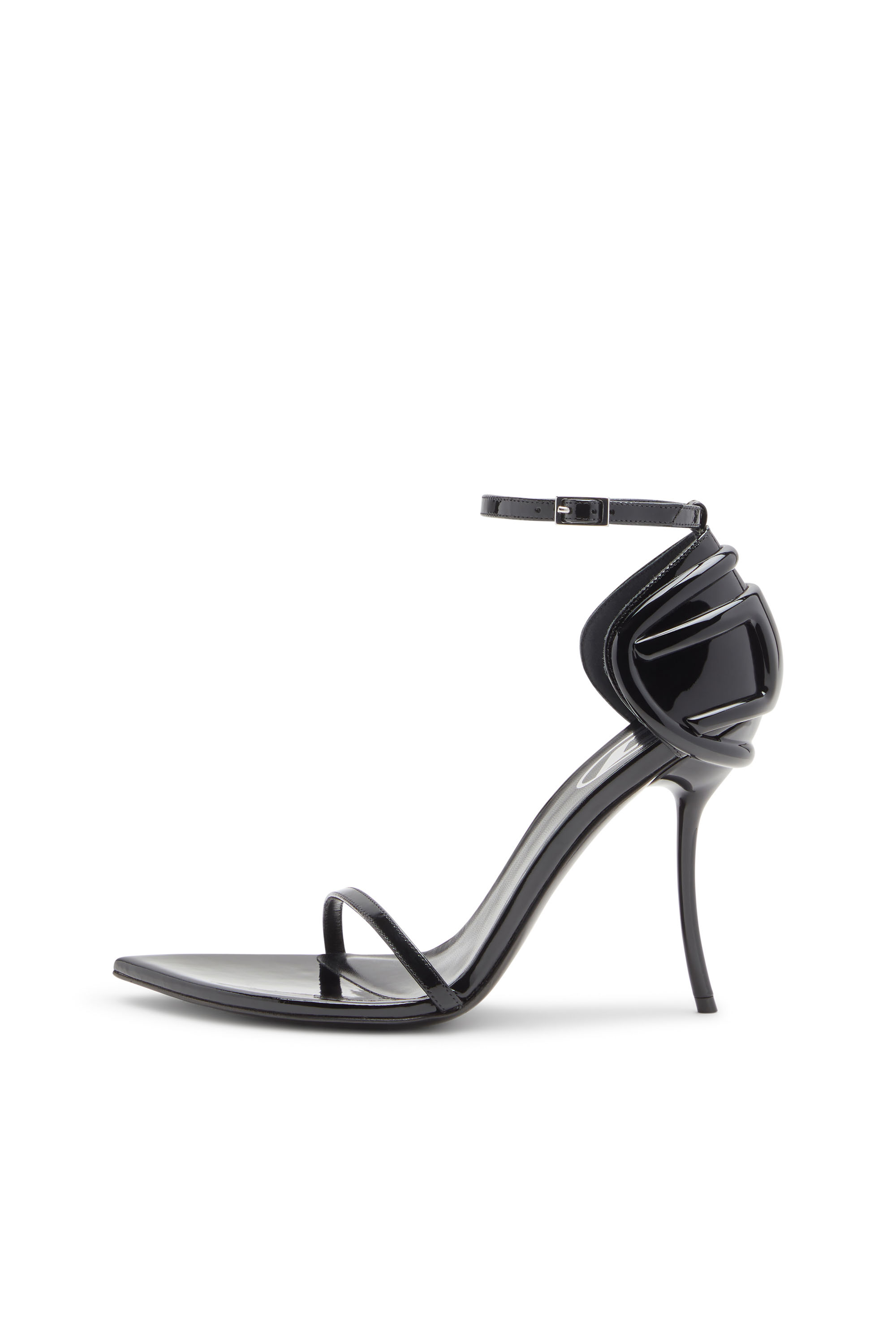 Diesel - D-TEN&HALF SANDAL, D-Ten&Half-Sandale à talon aiguille en cuir verni et satin Femme in Noir - 2