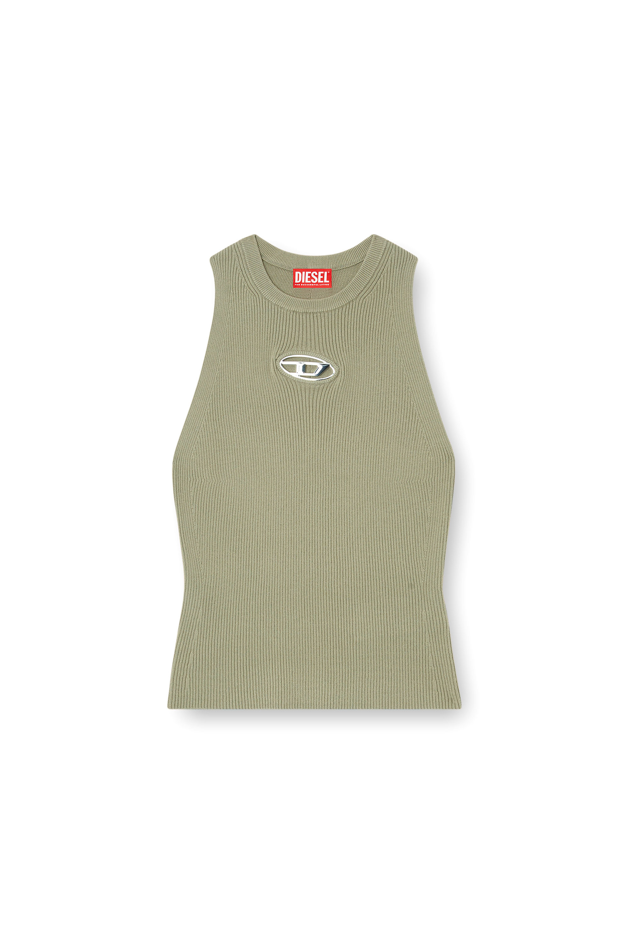 Diesel - M-CADDIX-TOP, Top en maille côtelée avec petite plaque à logo Femme in Vert - 5