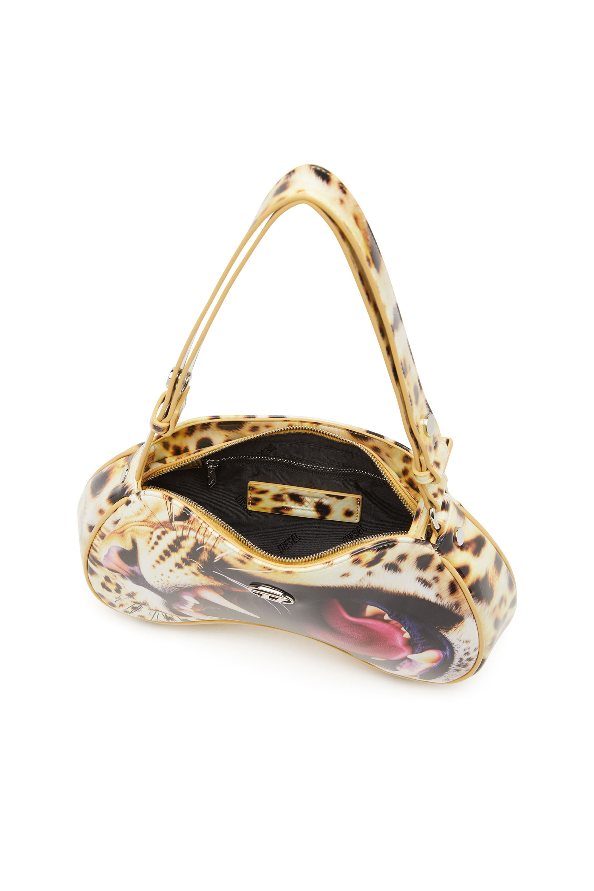 Diesel - PLAY SHOULDER, Female's Play-Glossy shoulder bag with cat print in Yellow - 4