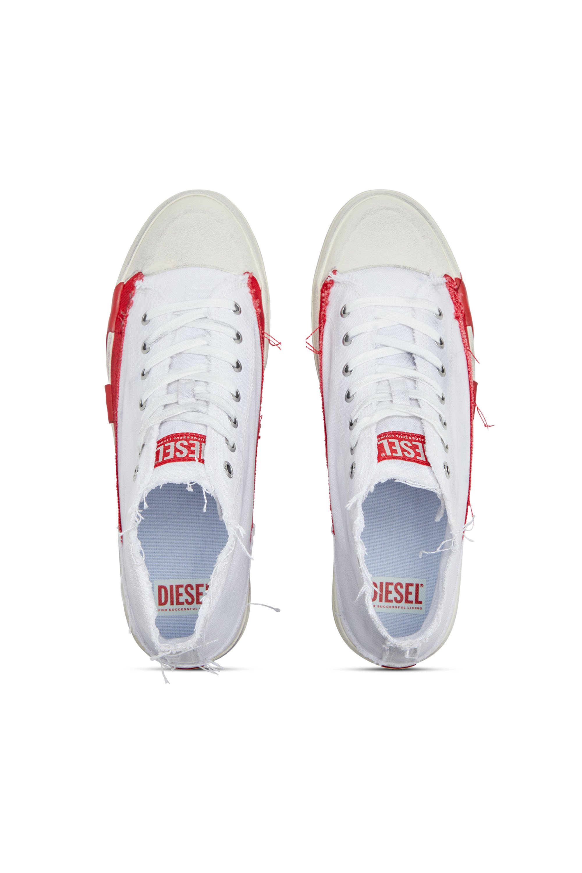 Diesel - S-D-VERSE MID, Male's Dirty-effect high-top canvas sneakers in White/Red - 5