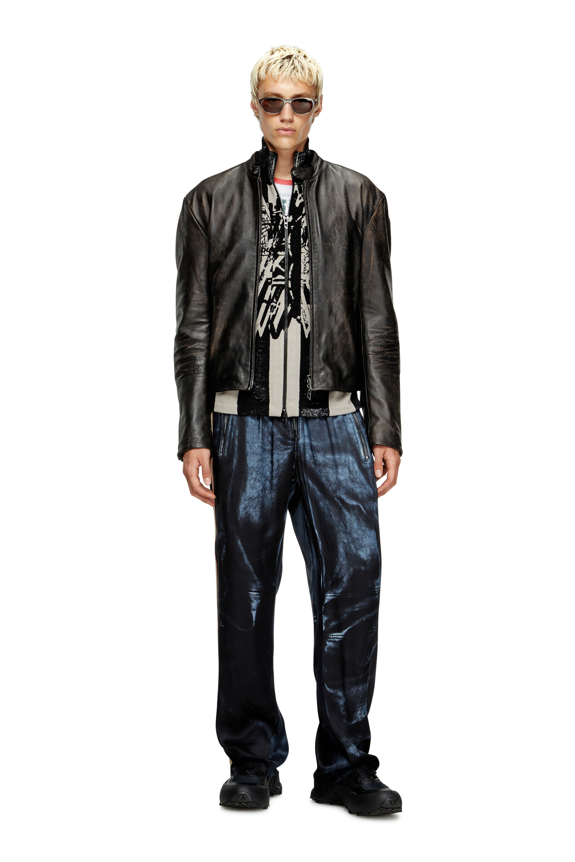Diesel - L-AROSS, Veste de motard en cuir vieilli Homme in Marron - 2