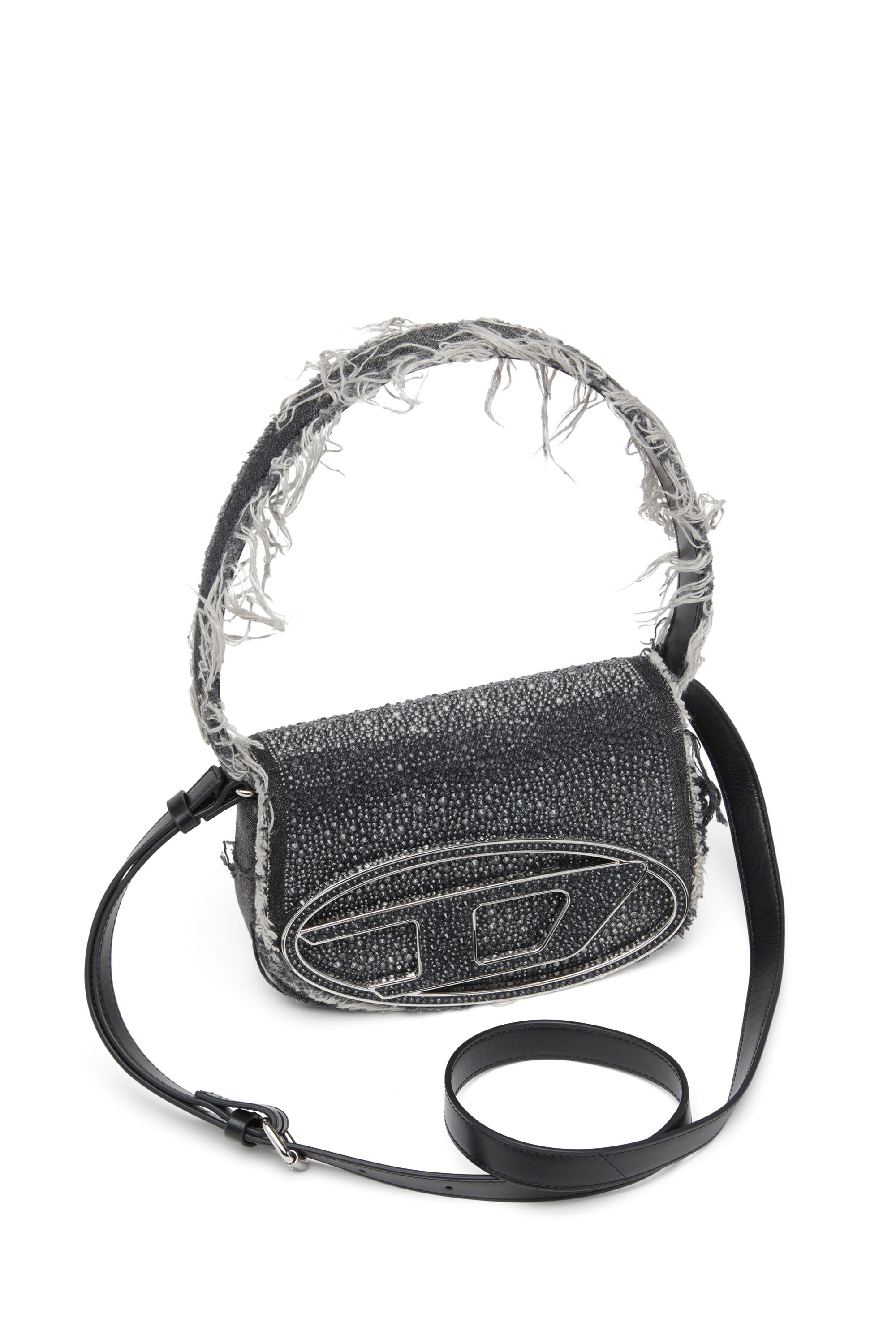 Diesel - 1DR, Female 1DR-Iconic shoulder bag in denim and crystals in Black - Image 5