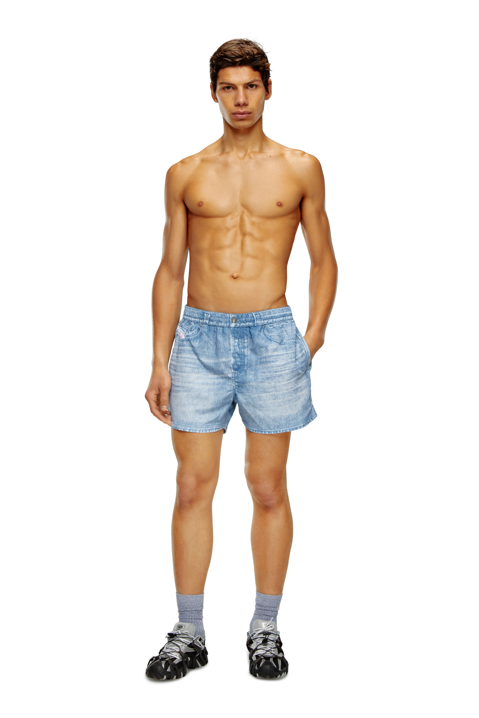 Diesel - BMBX-KEN-37, Male Mid-length swim shorts with denim print in Blue - Image 1