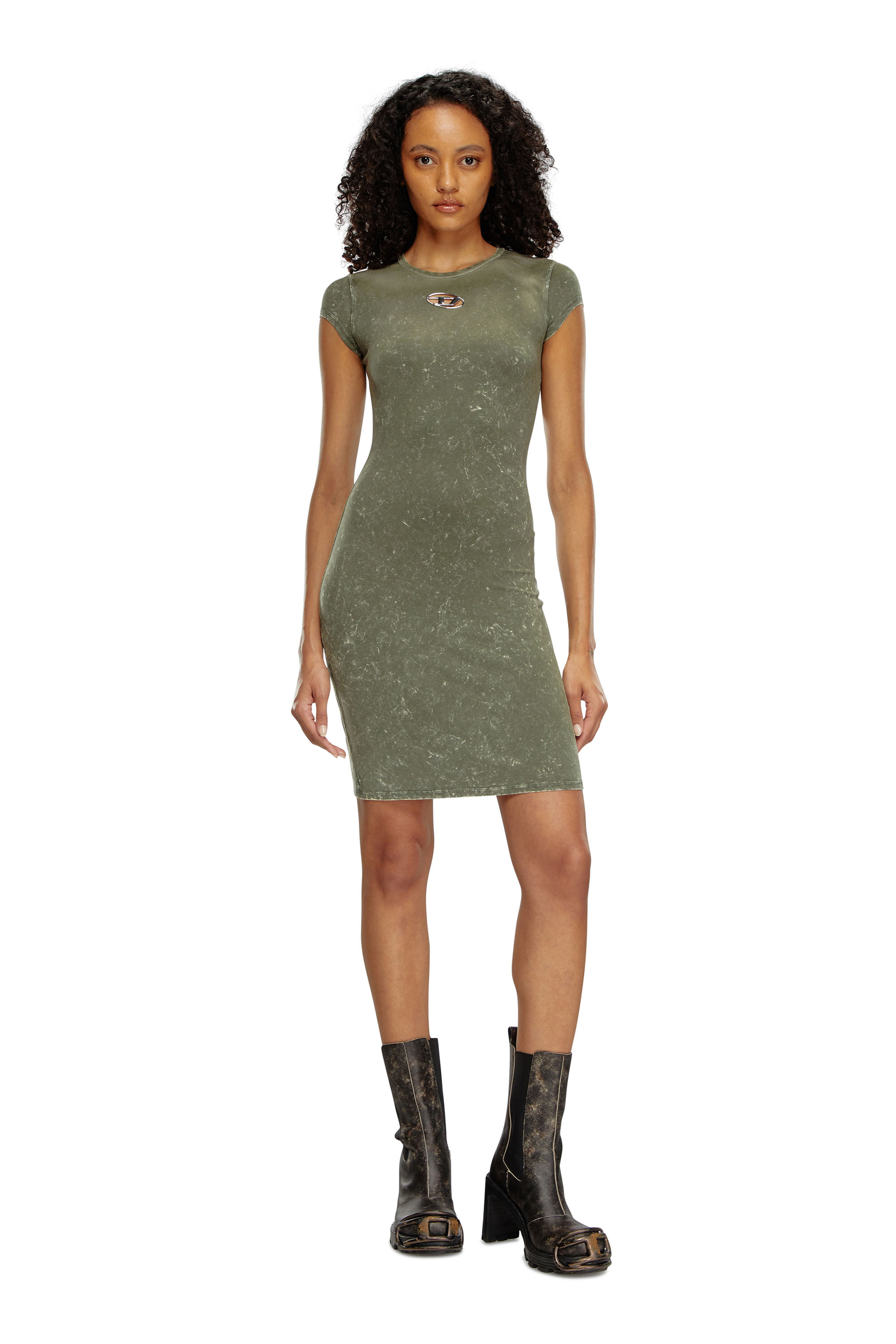 Diesel - D-ANGIEL-P1, Female's Short dress in marbled stretch jersey in Olive Green - 1