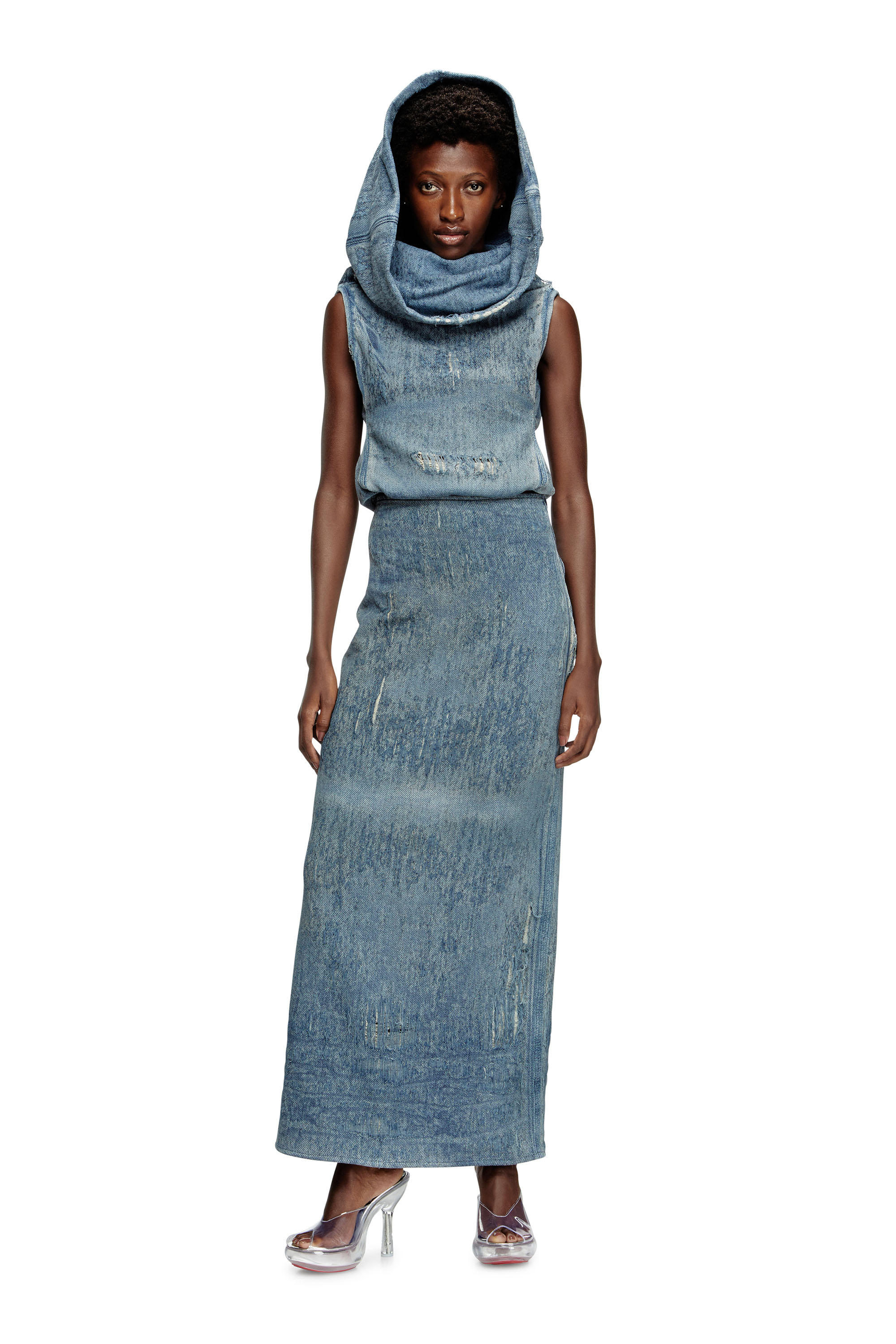 Diesel - DE-MEGAN-FSG, Female's Skirt in ultra-destroyed jacquard denim in Medium Blue - 2