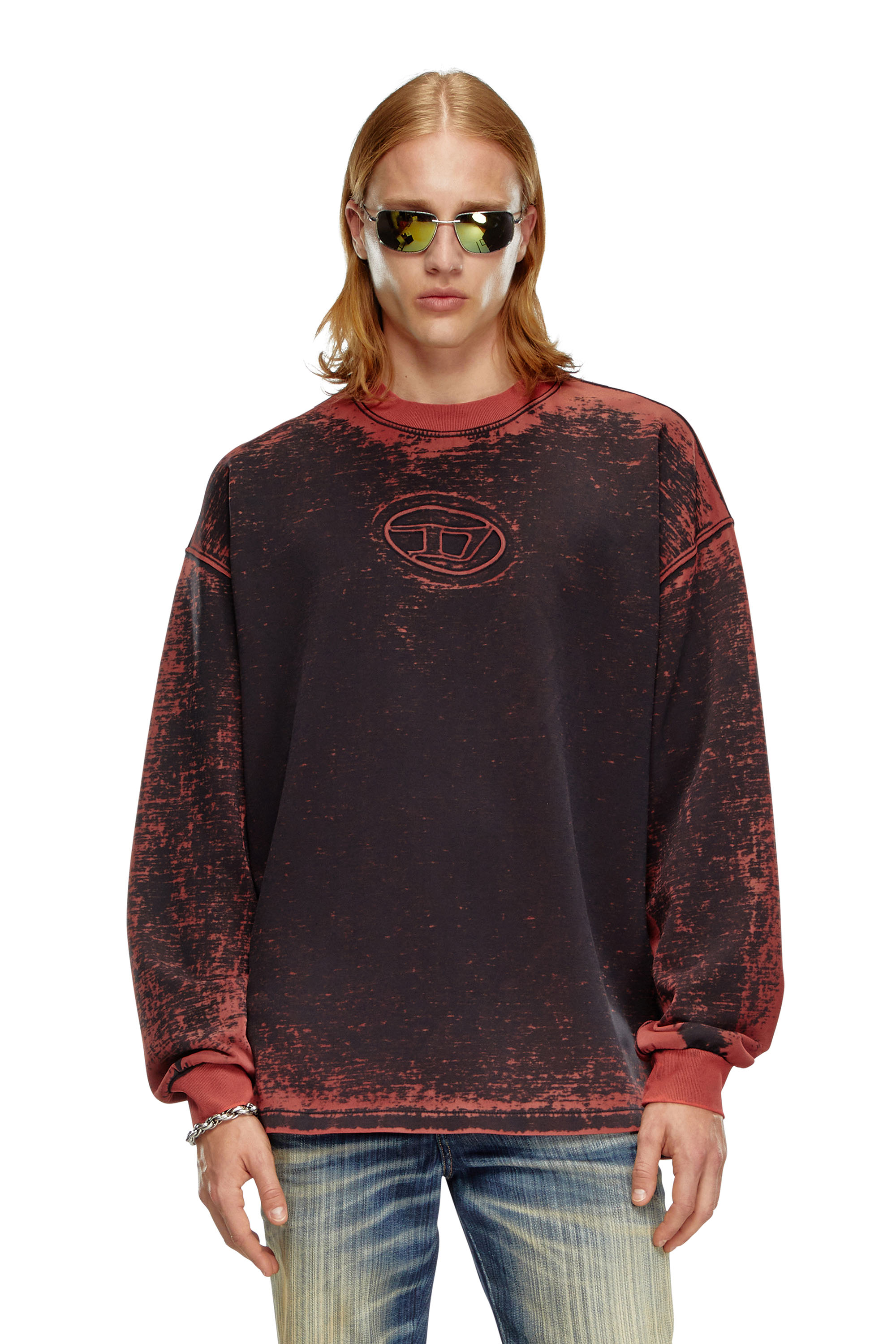 Diesel - S-BAXT-Q1, Male's Burnout sweatshirt with embossed Oval D in Red - 1