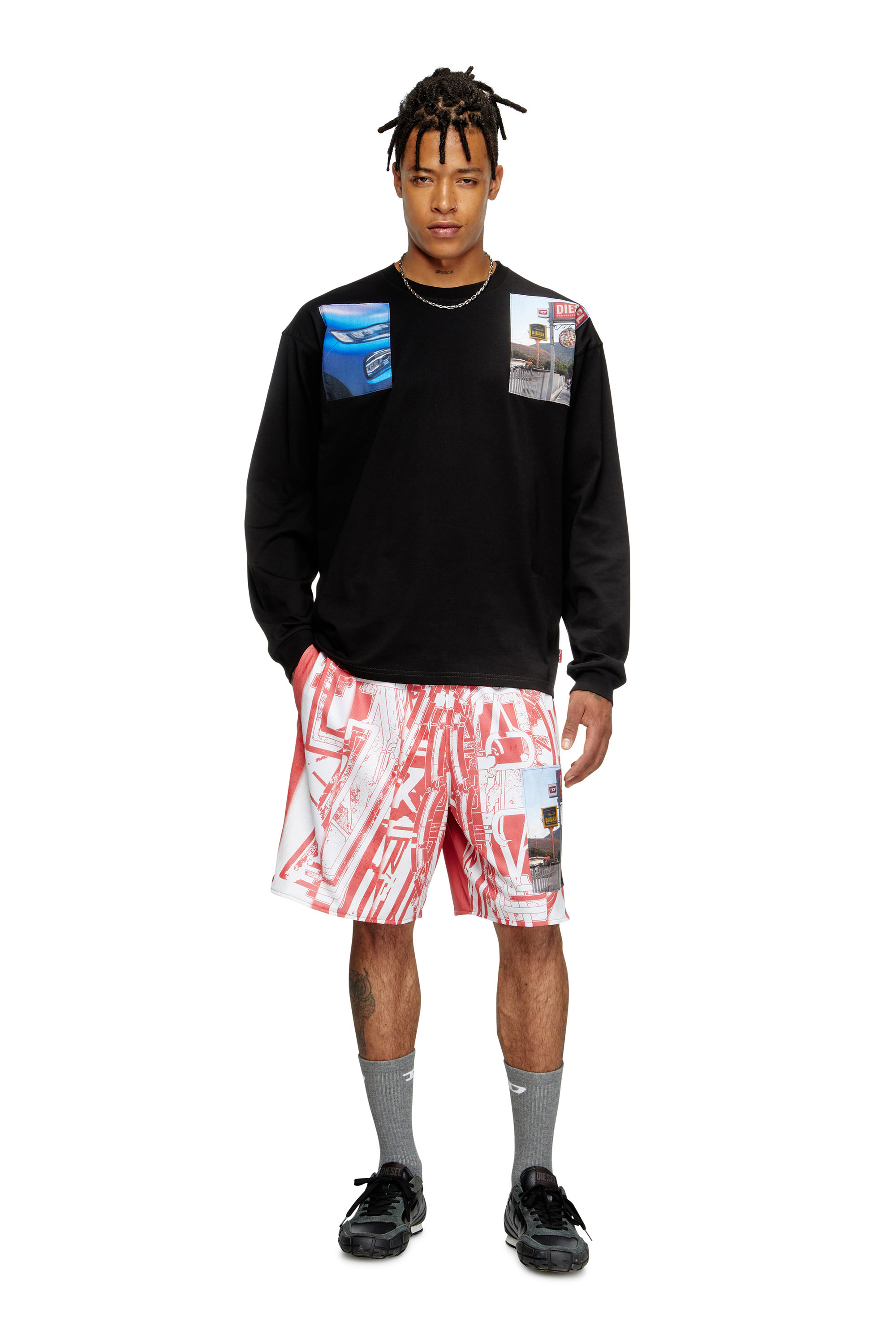Diesel - T-BOXT-LS-T5, Male's Long-sleeve T-shirt with logo photo patches in Black - 2