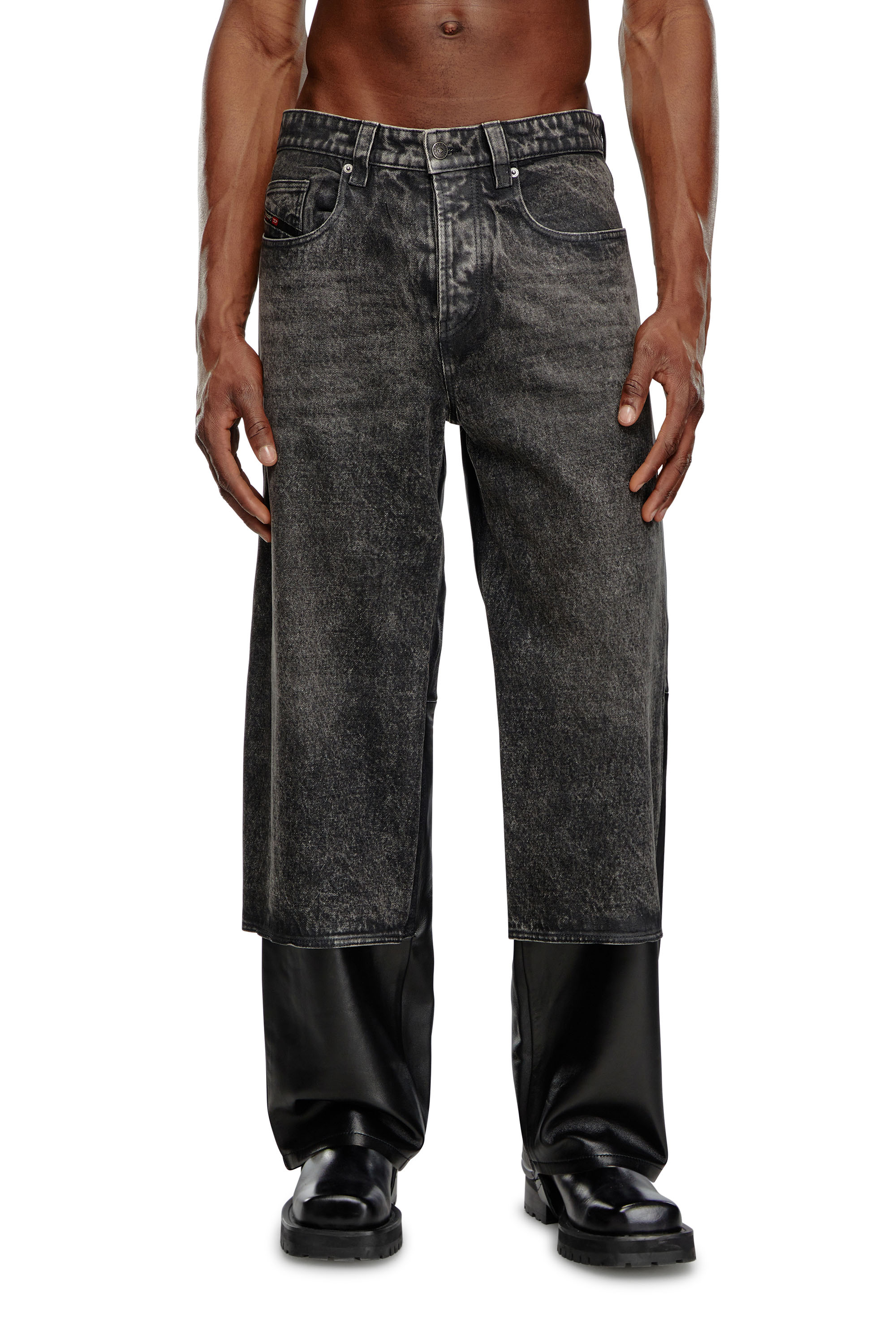 Diesel - P-BRETCH, Male's Leather and denim pants in Black - 2