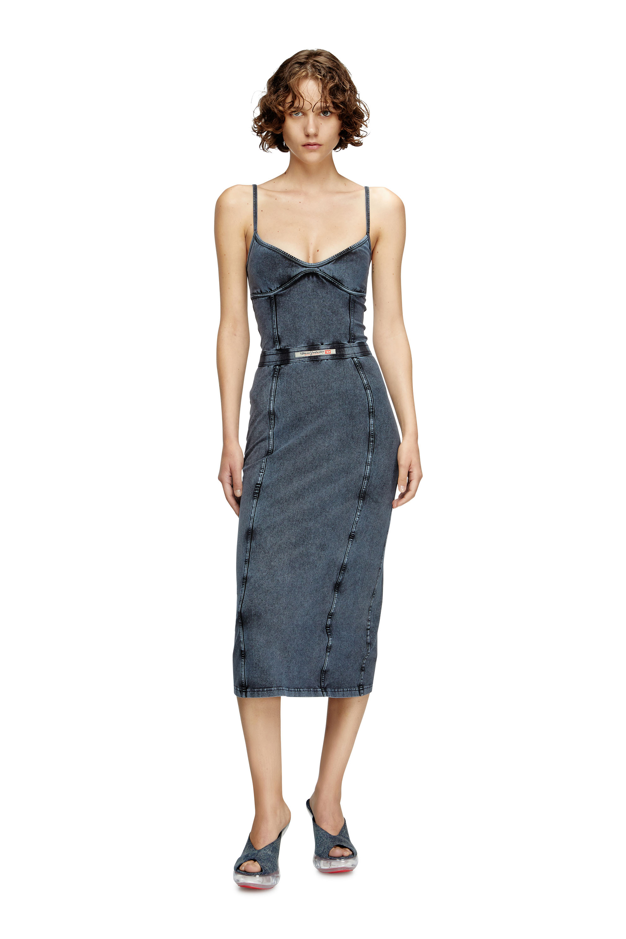 Diesel - D-ONY, Female's Midi dress in denim-look jersey in Dark Blue - 1