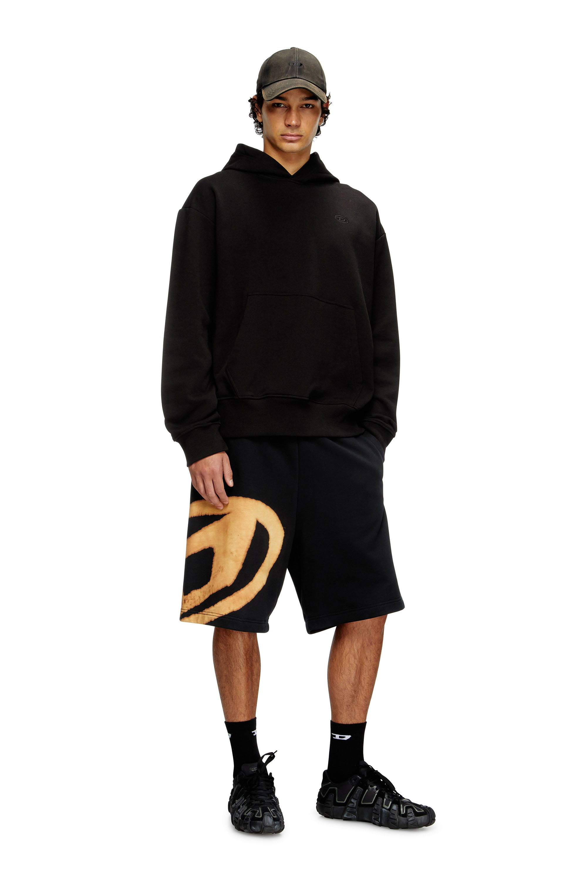 Diesel - P-CROW-BLEACH, Male's Sweat shorts with bleached logo in Black/Orange - 2