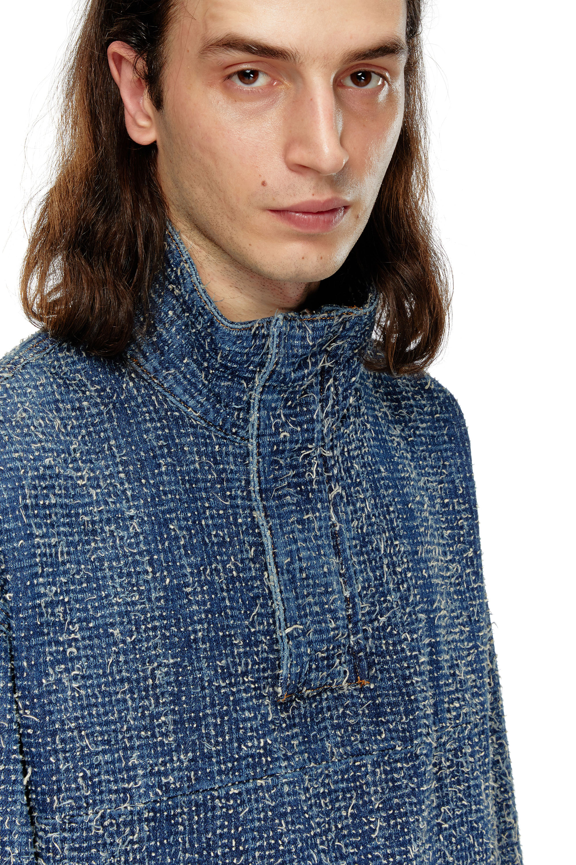 Diesel - D-FLOW-S, Unisex's Pullover jacket in bouclé denim in Dark Blue - 4