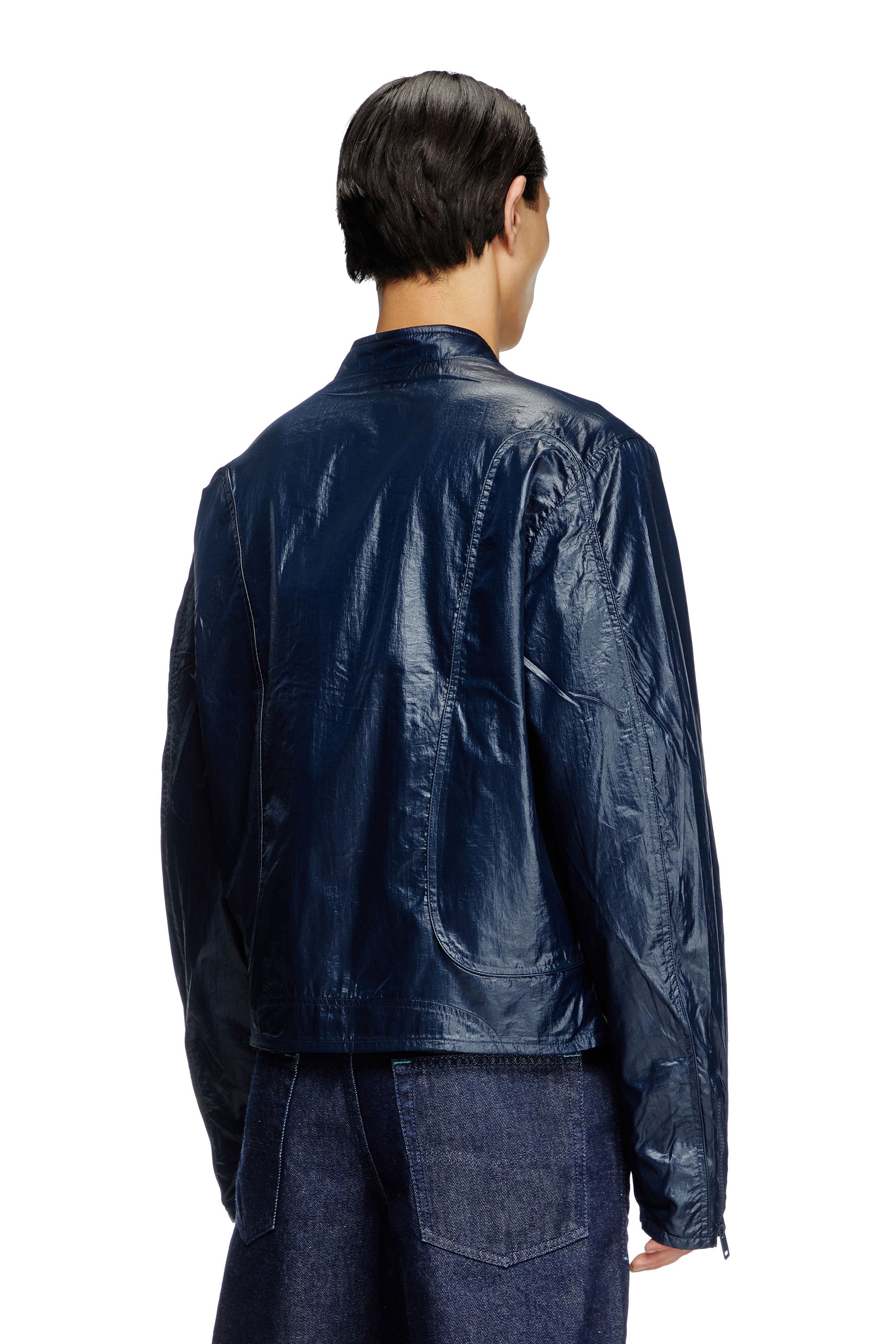 Diesel - J-CLAYS, Male's Biker jacket in shiny ripstop in Blue - 3