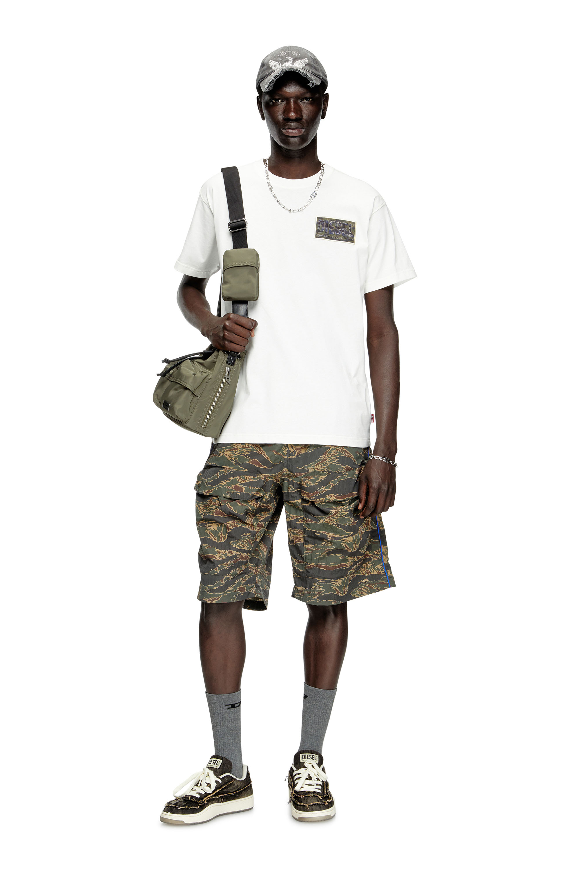 Diesel - T-NORM-T3, Male's T-shirt with camo logo patch in White - 2