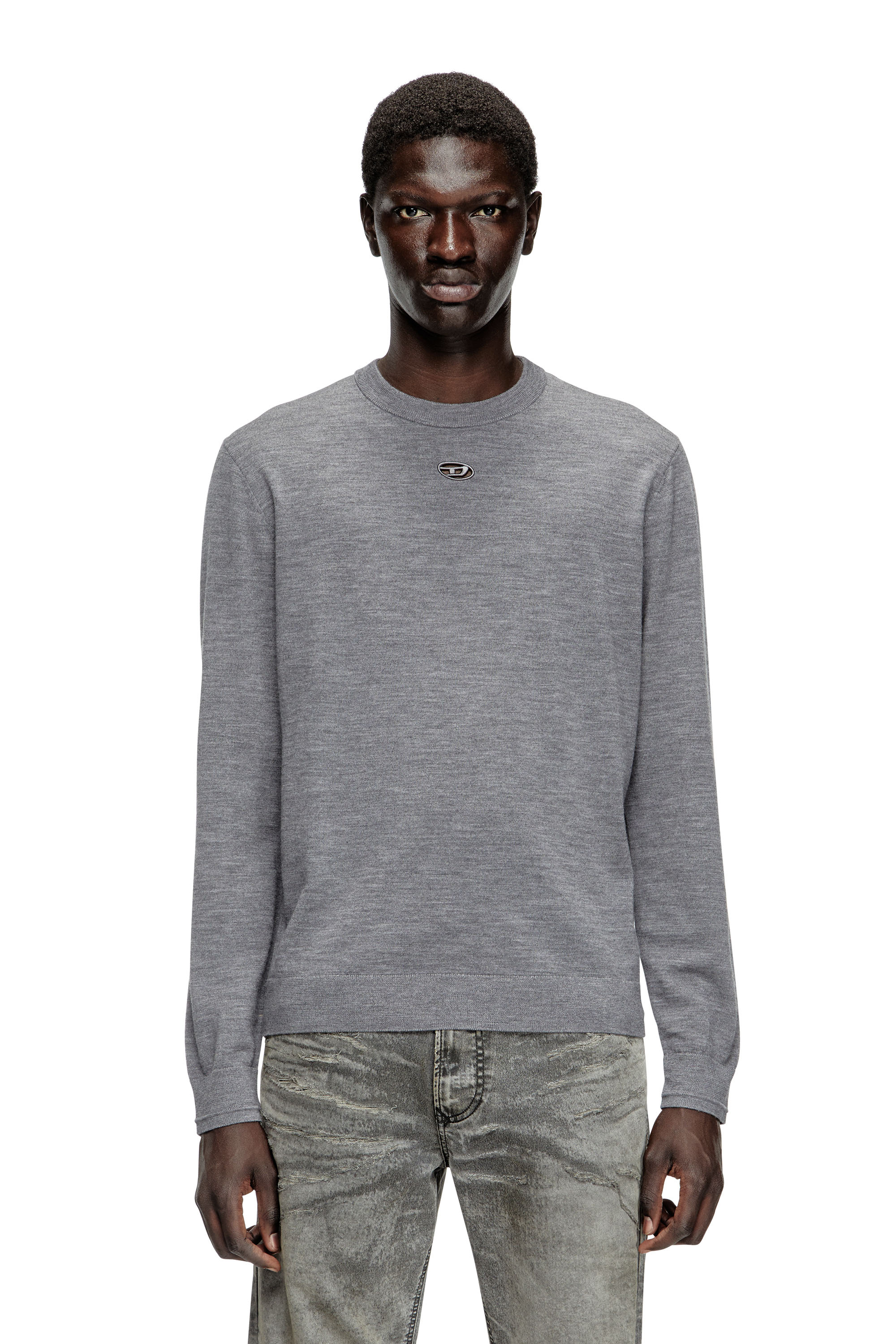 Diesel - K-VALIAM, Pull en laine avec logo cut-out Homme in Gris - 1