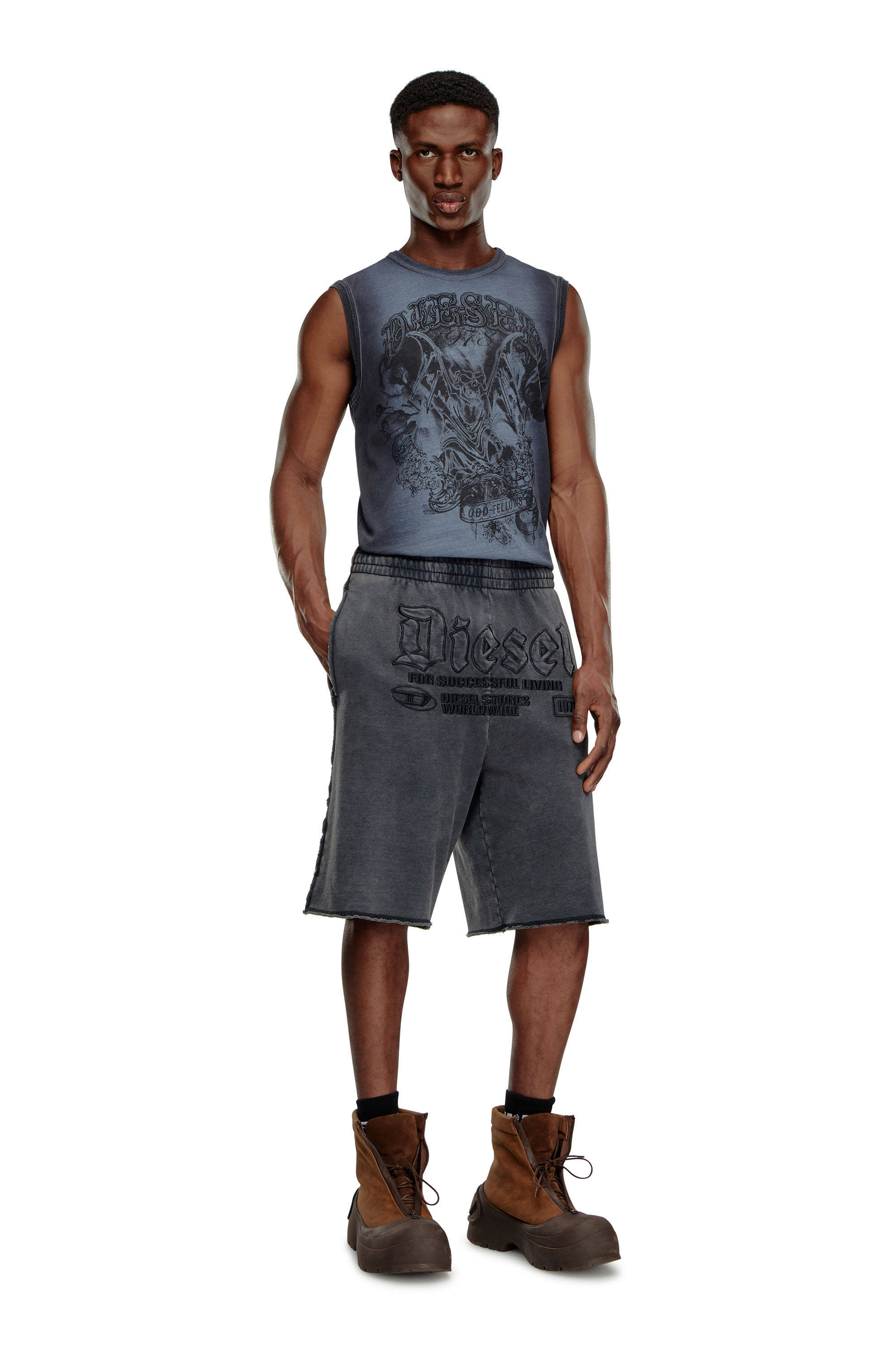 Diesel - P-RAWMARSHY, Male's Sweat shorts with Diesel embroidery in Black - 2