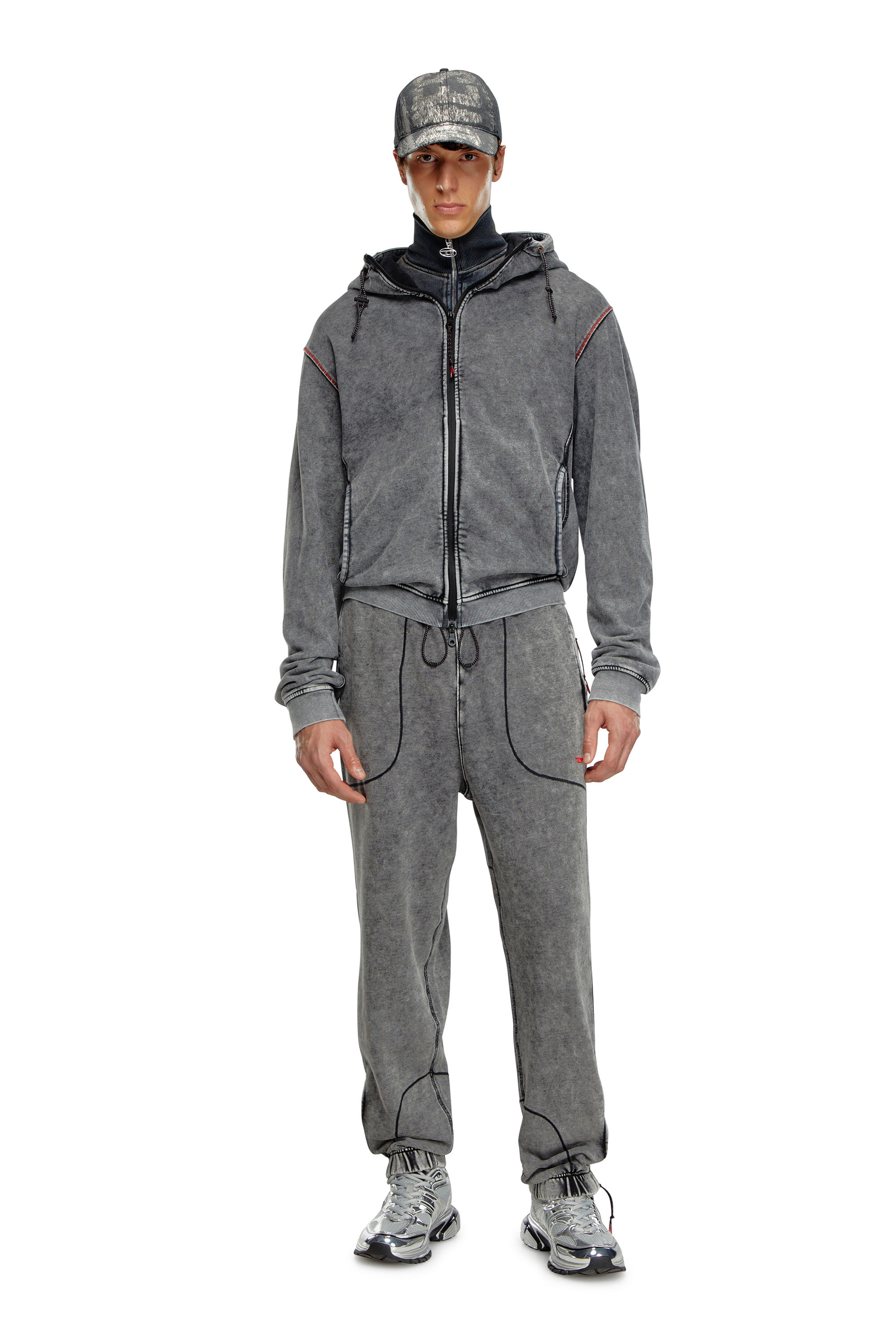 Diesel - AMST-TRANE-HT48, Male's Faded hoodie with zip back in Grey - 2