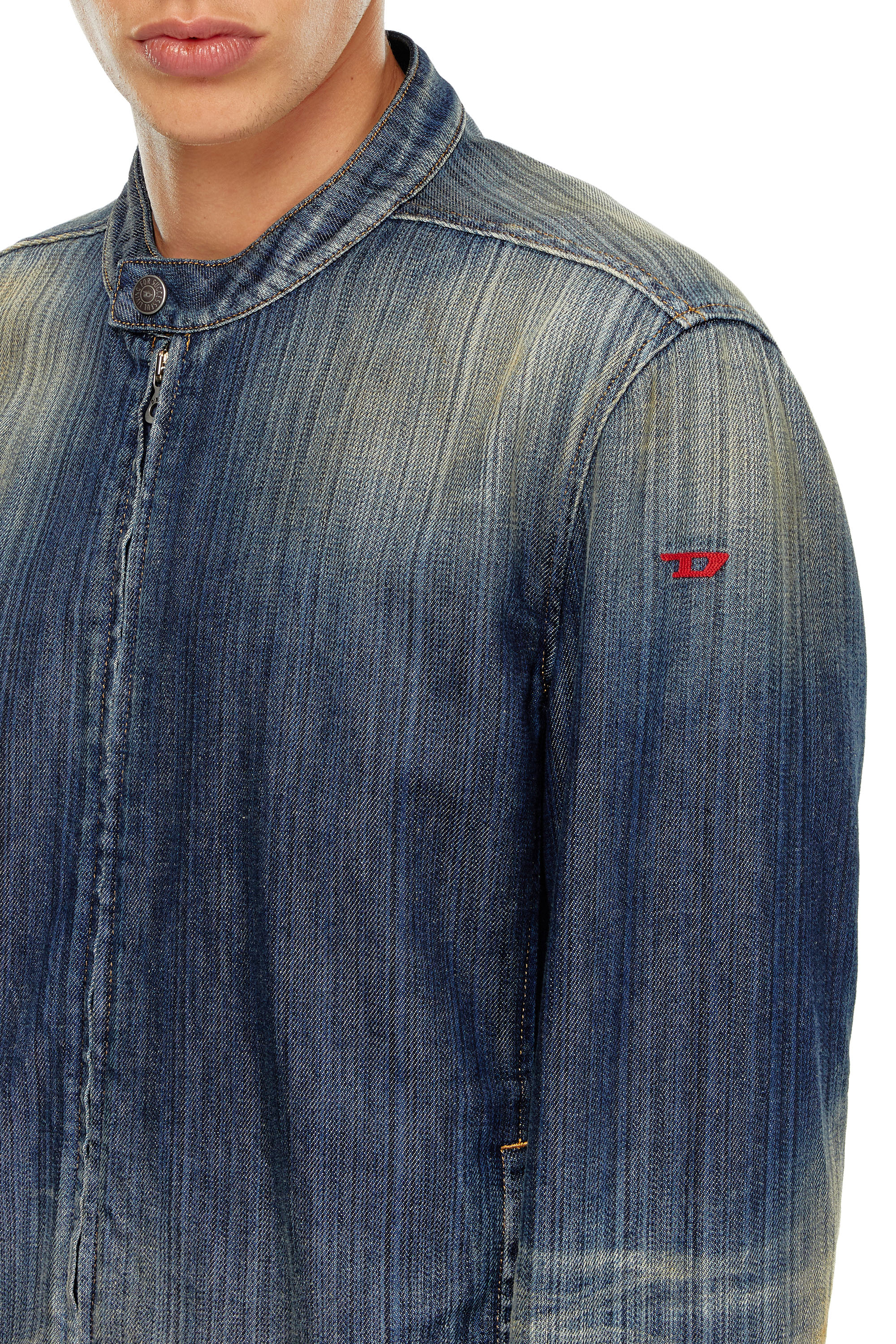 Diesel - D-GLORY, Veste moto en denim strié Homme in Bleu - 4