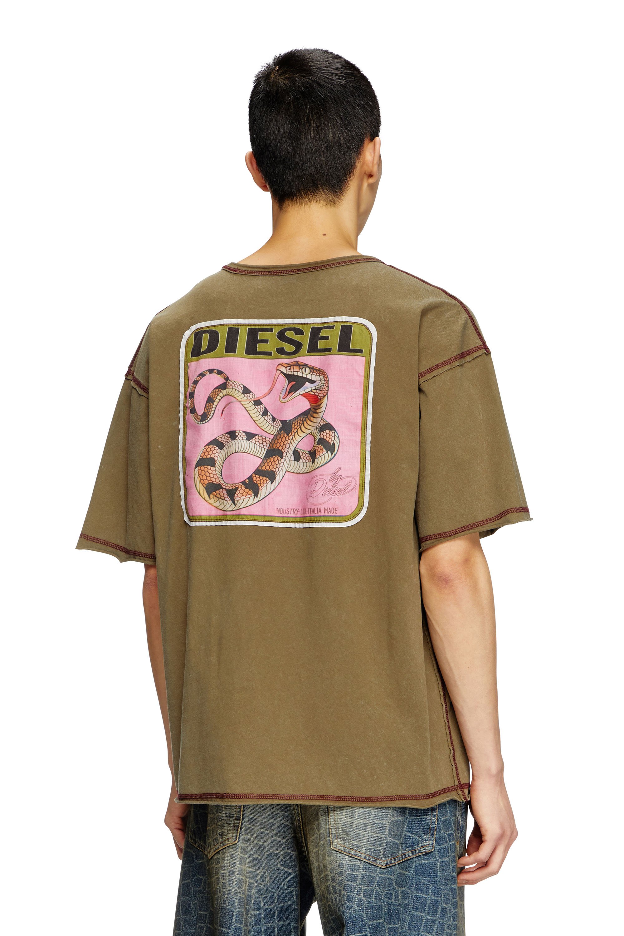 Diesel - CL-T-BOXT-SNAKE, T-shirt traité avec empiècements serpent Mixte in Vert - 3