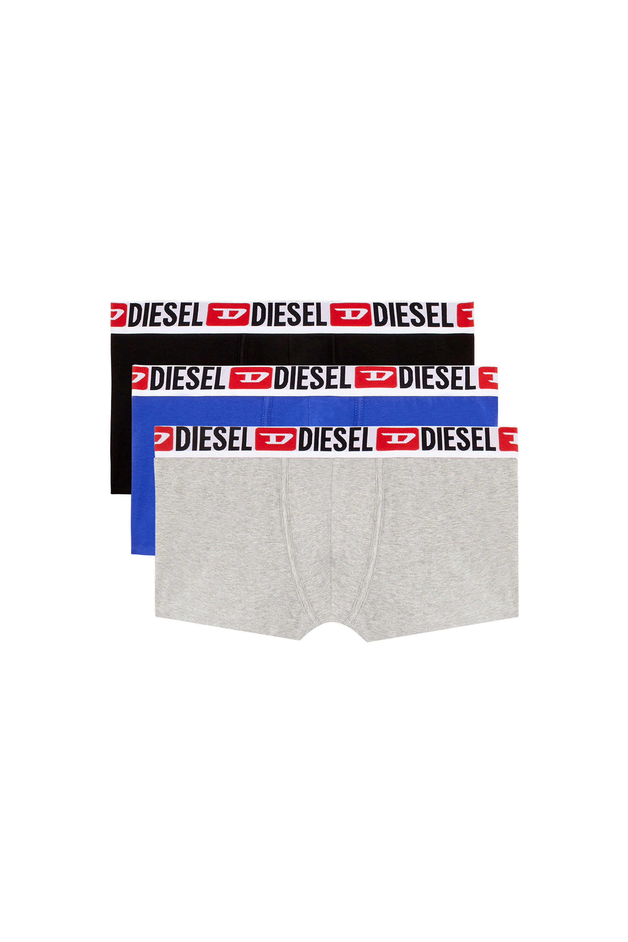 Diesel - UMBX-DAMIENTHREEPACK, Male's Three-pack of all-over logo waist boxers in Blue/Grey - 1