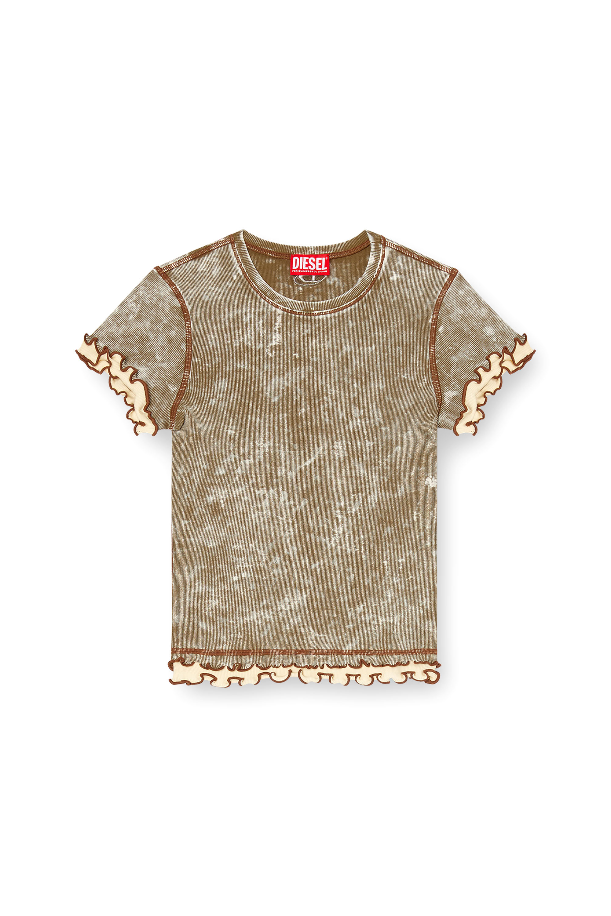 Diesel - T-FLU, Female's Marbled T-shirt with ruffled trims in Military Green - 4