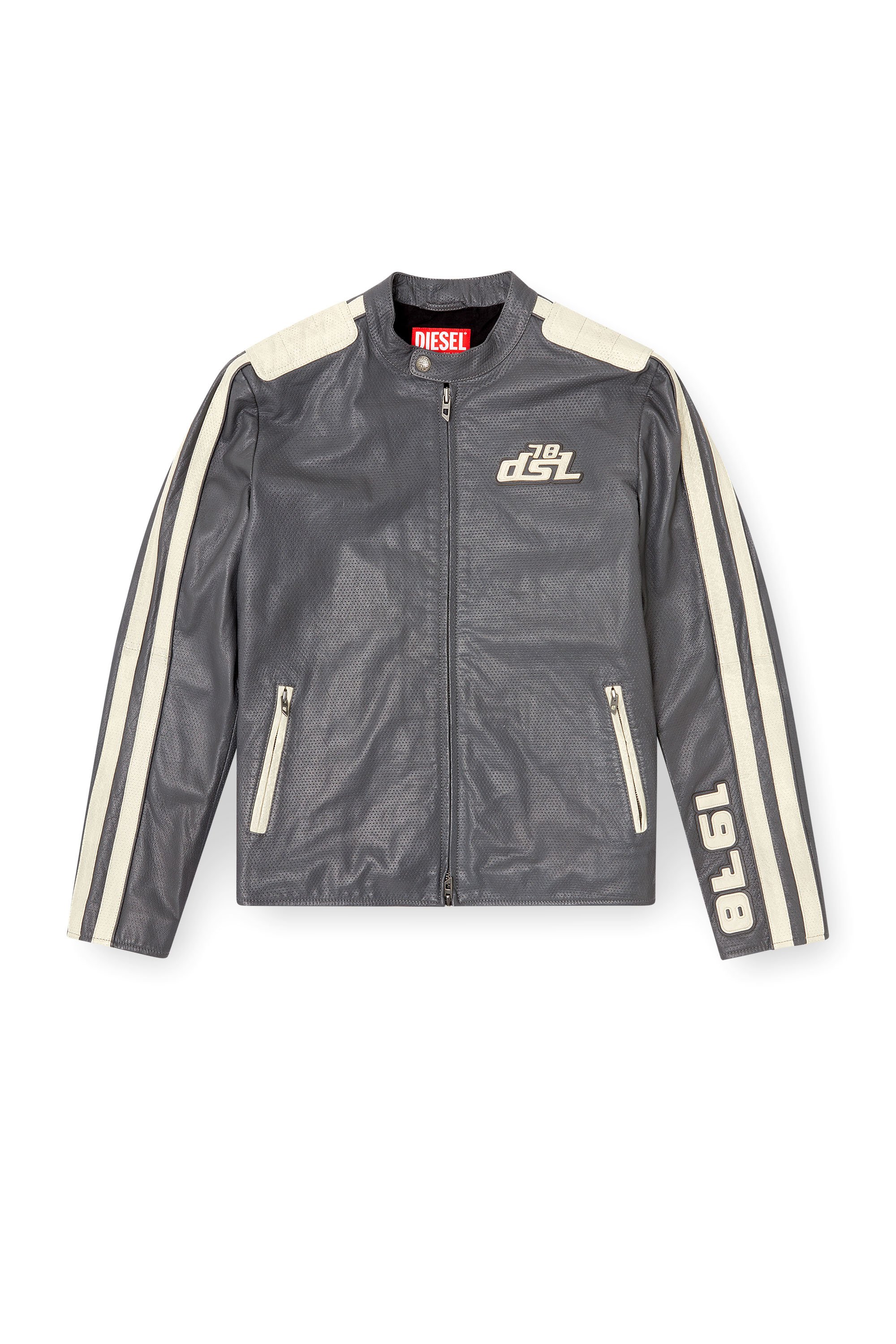 Diesel - L-POP, Veste de motard en cuir perforé Mixte in Gris - 7