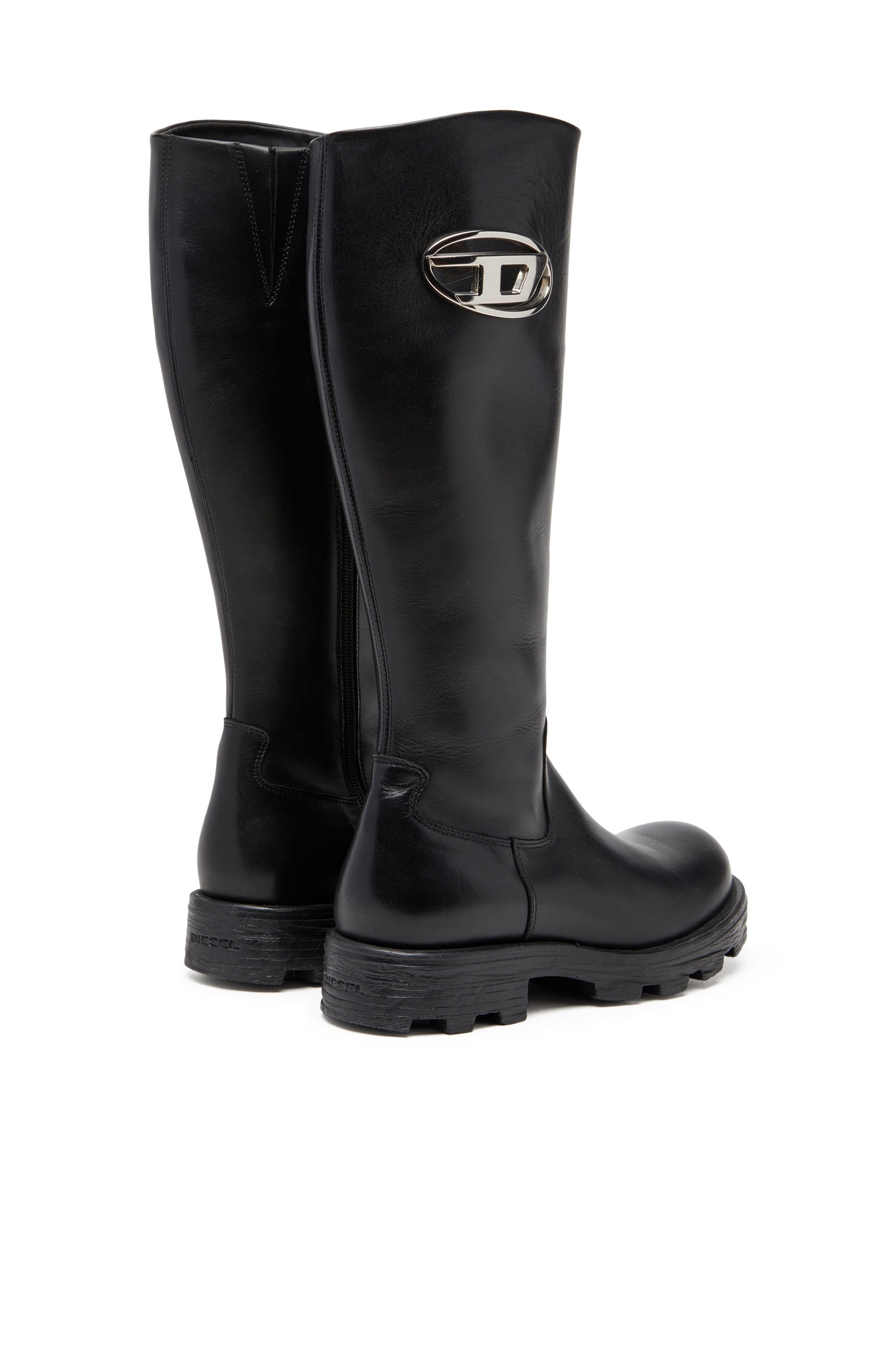 Diesel - D-HAMMER HB D W, D-Hammer-Bottes hauteur genou en cuir Femme in Noir - 3