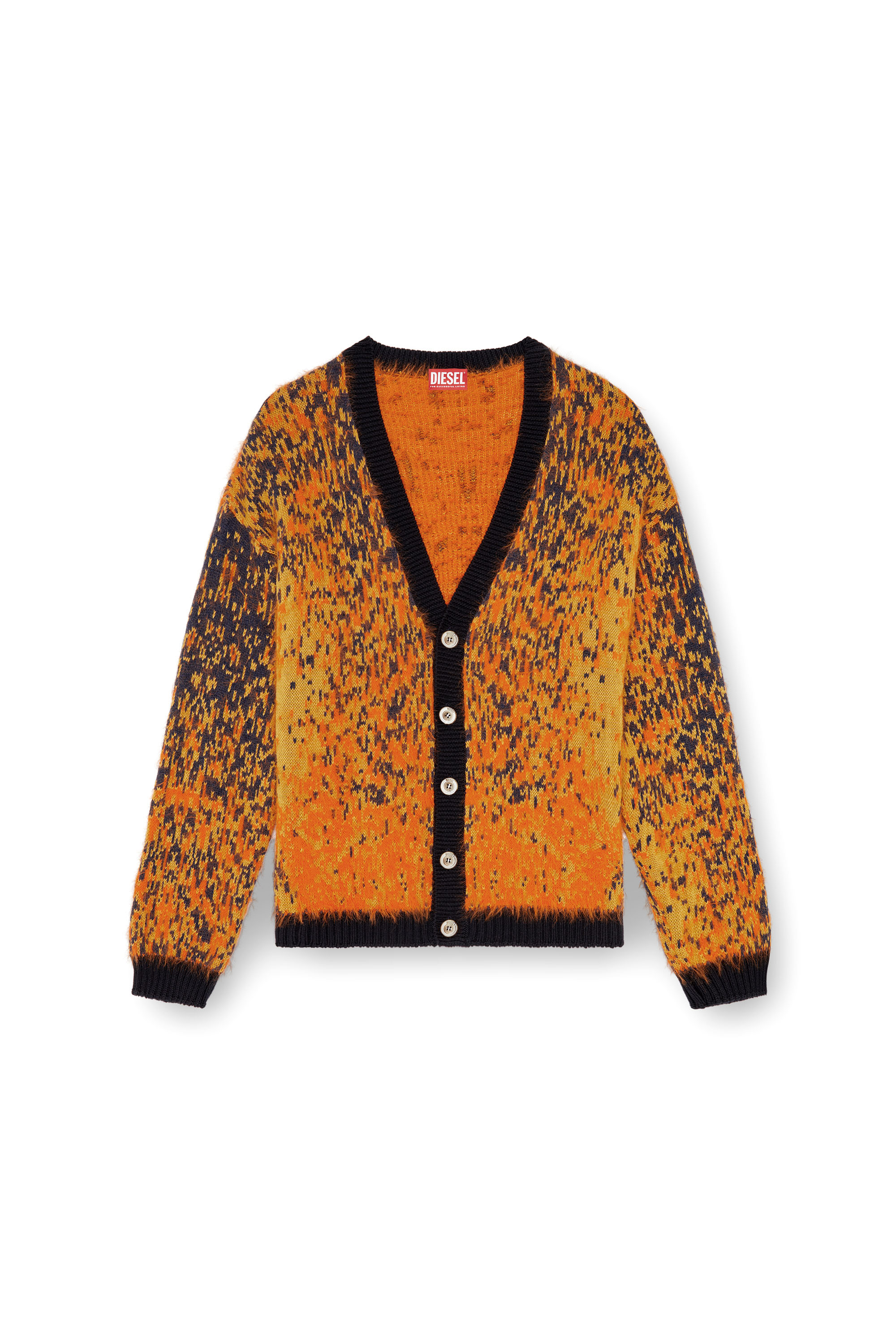 Diesel - K-RANGER, Male's Fuzzy cardigan with abstract pattern in Orange - 6